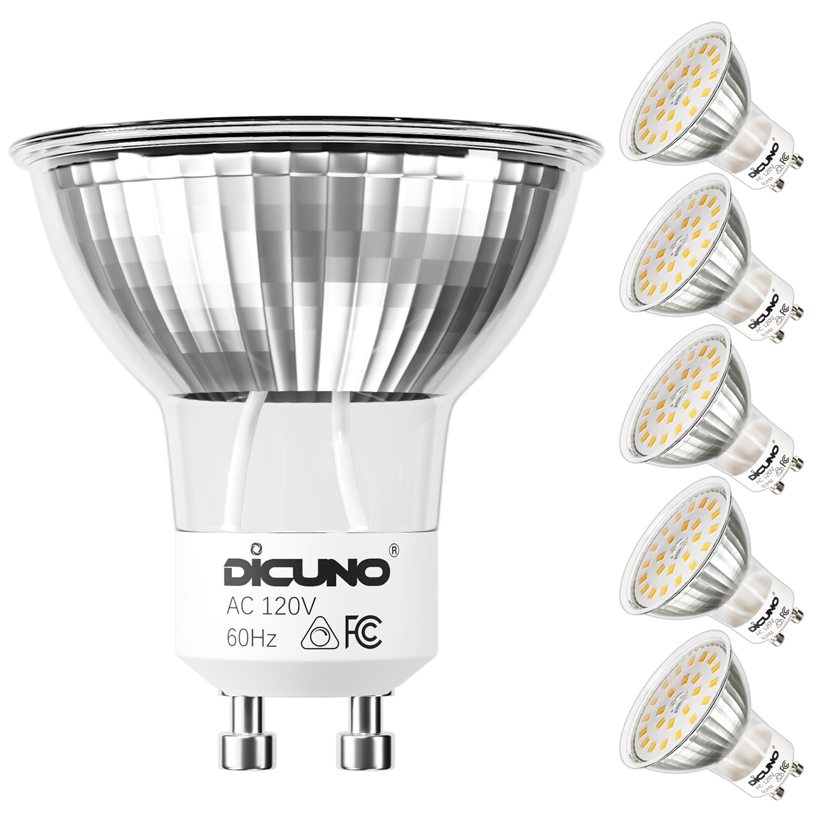 DiCUNO GU10 dimmable bulb with 2700K warm glow for cozy spaces.