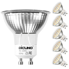 DiCUNO GU10 dimmable bulb with 2700K warm glow for cozy spaces.