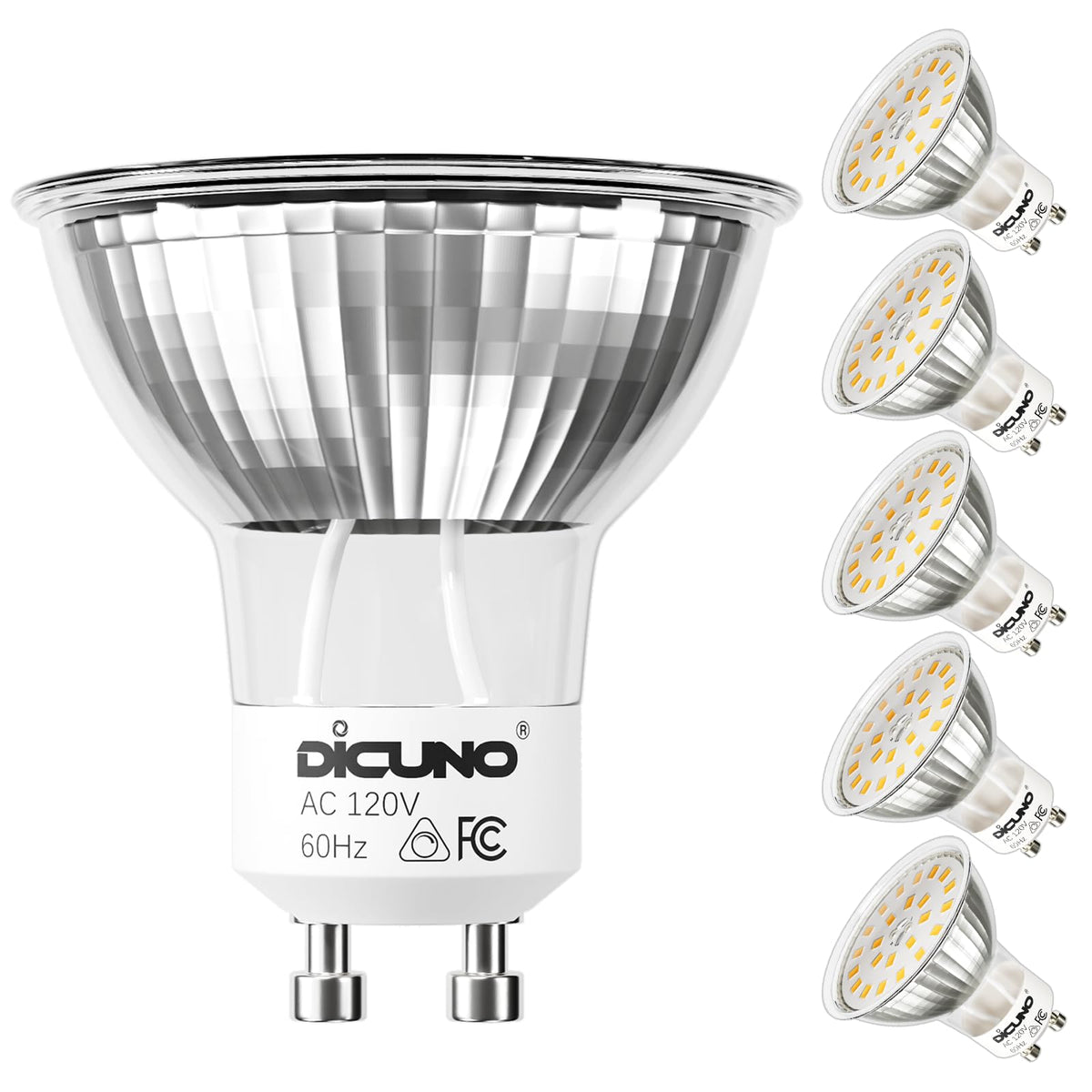 DiCUNO GU10 dimmable bulb with 2700K warm glow for cozy spaces.