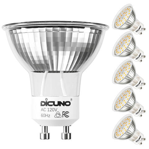 DiCUNO GU10 dimmable bulb with 2700K warm glow for cozy spaces.