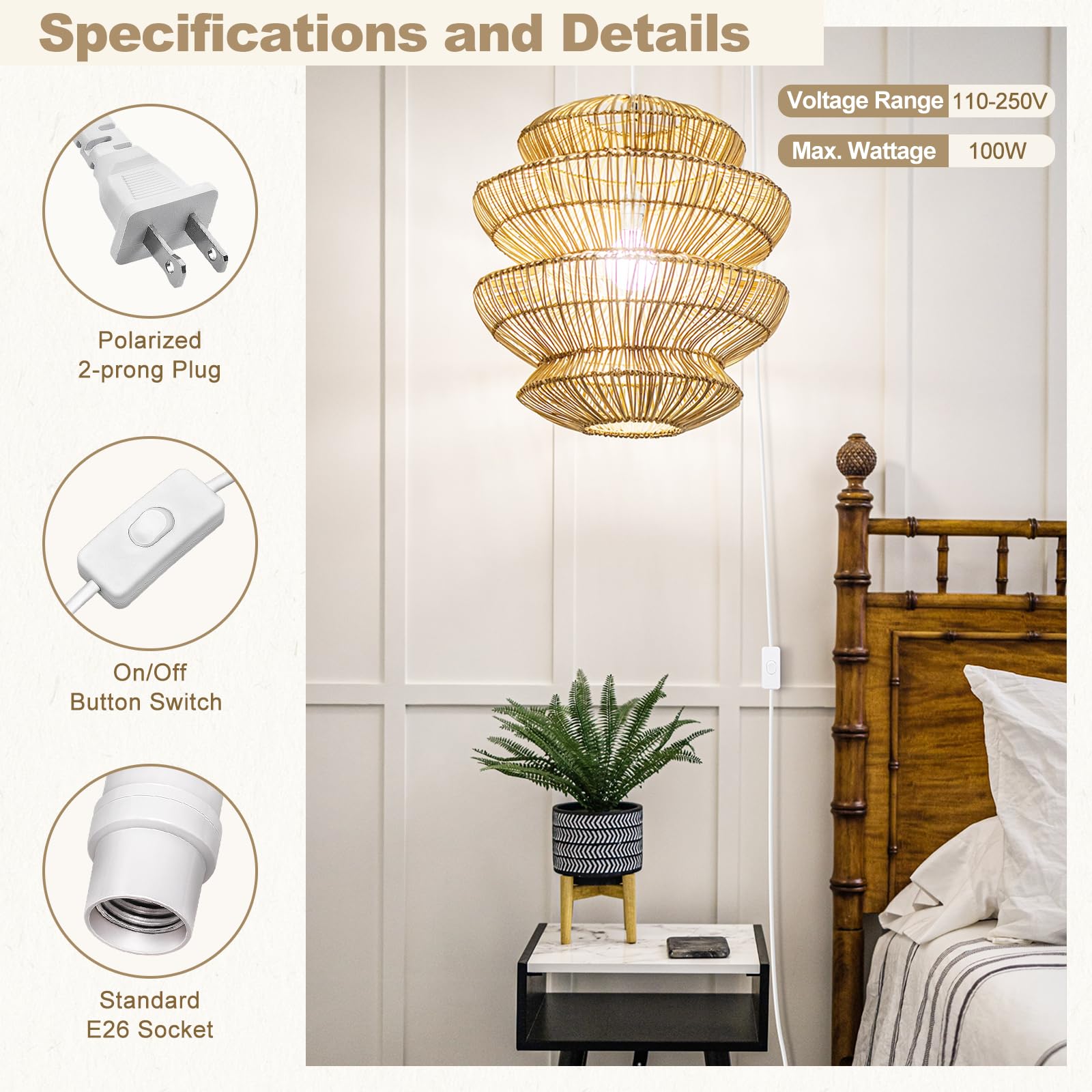 DiCUNO inline on-off switch cord provides easy, reachable light control