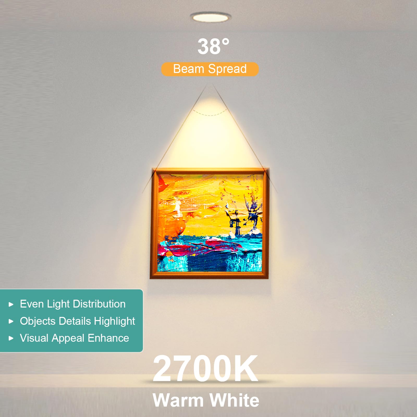 2700K soft white creates comfortable lighting in galleries and living spaces.