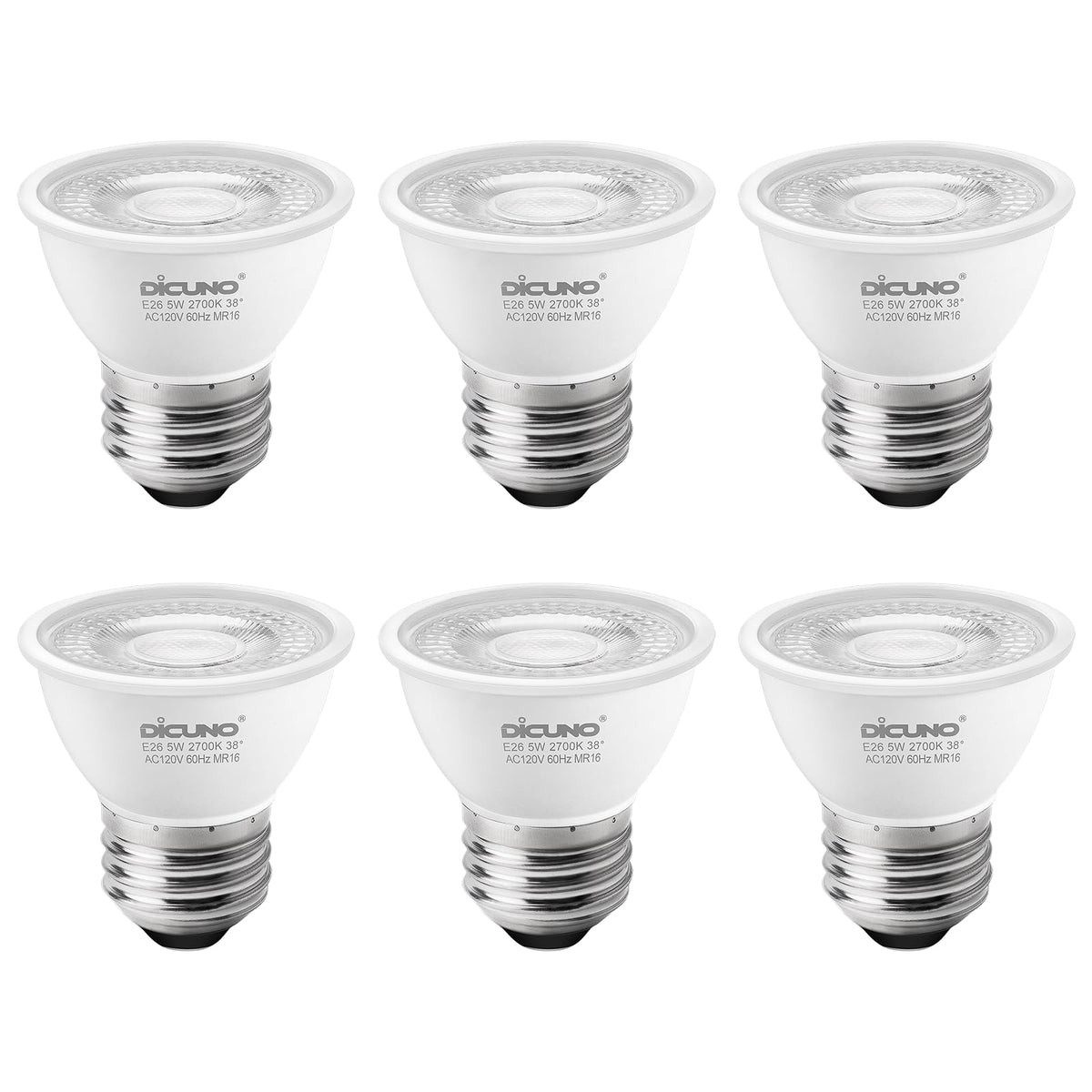 DiCUNO PAR16 LED bulb with dimmable 38-degree beam for focused display lighting.