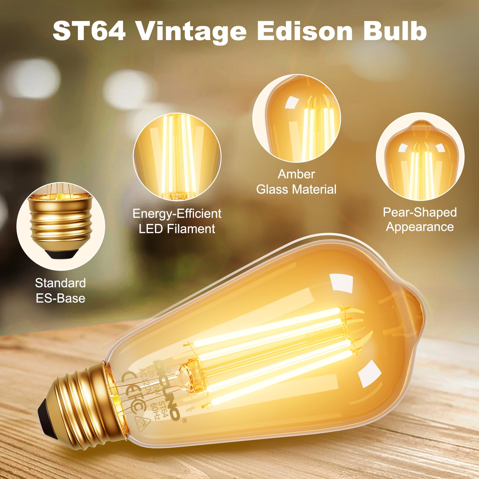 DiCUNO vintage filament LED in amber glass blends modern efficiency.