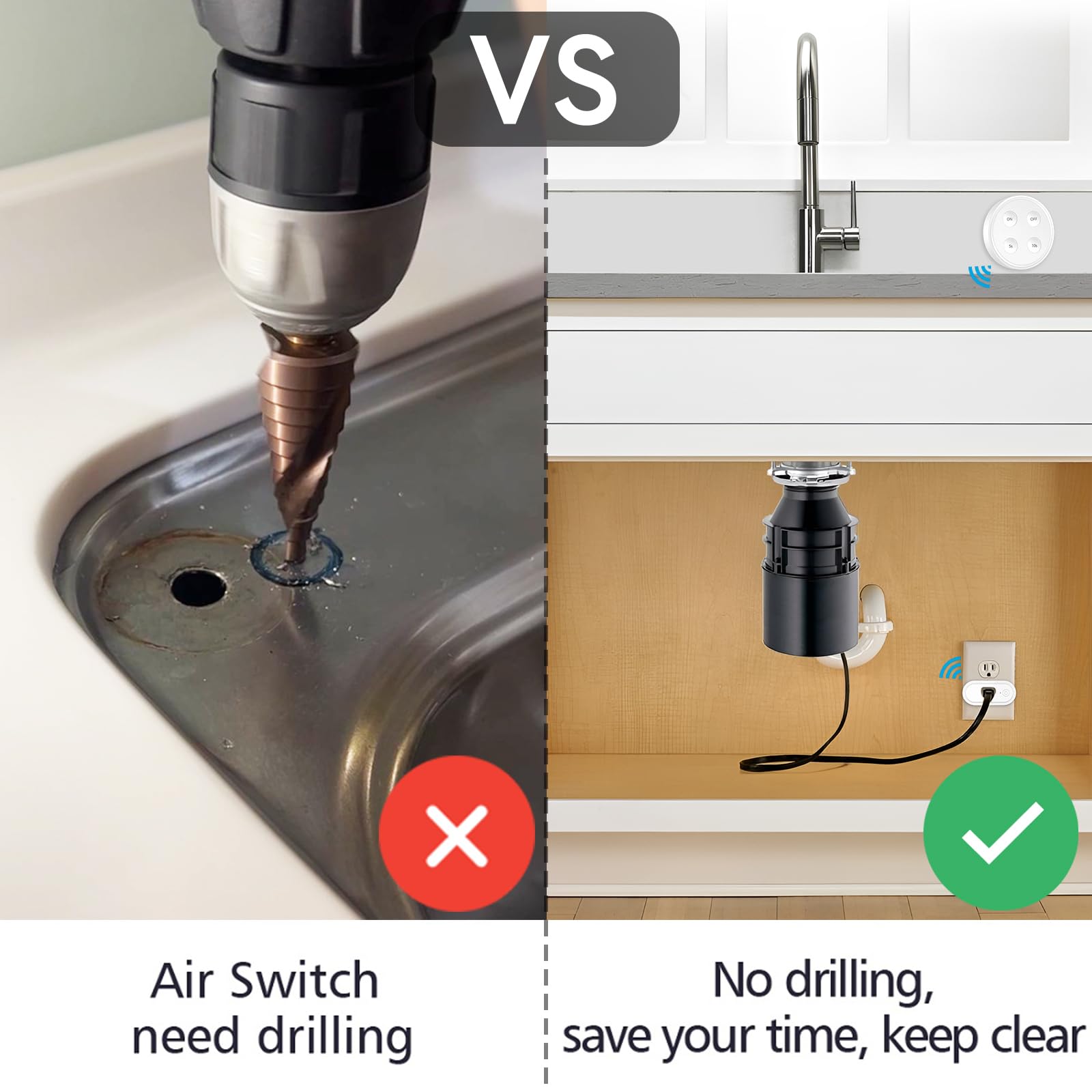 Didikit sink-top air switch mounted on wall for easy reach