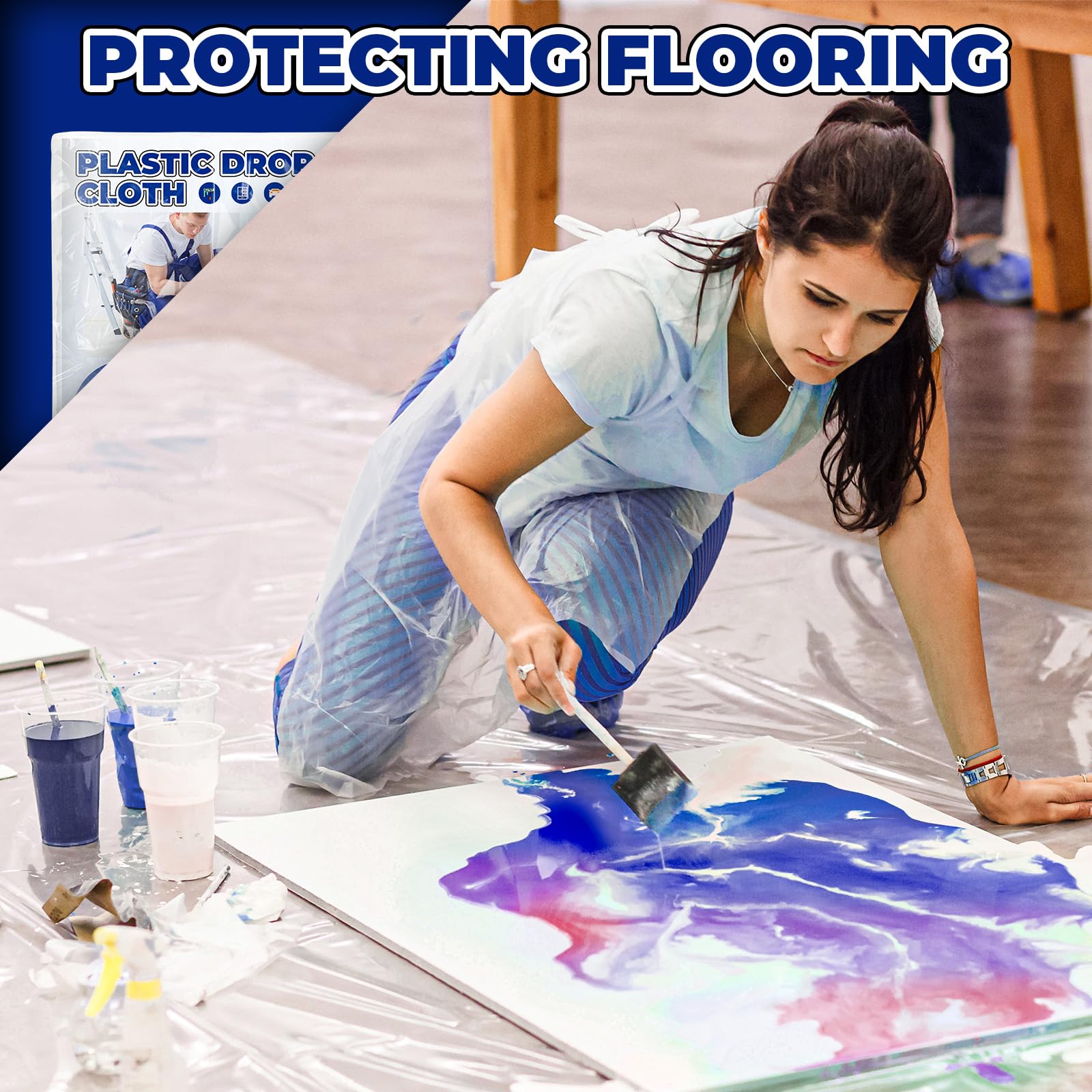 Waterproof, recyclable polyethylene material guards surfaces during projects.