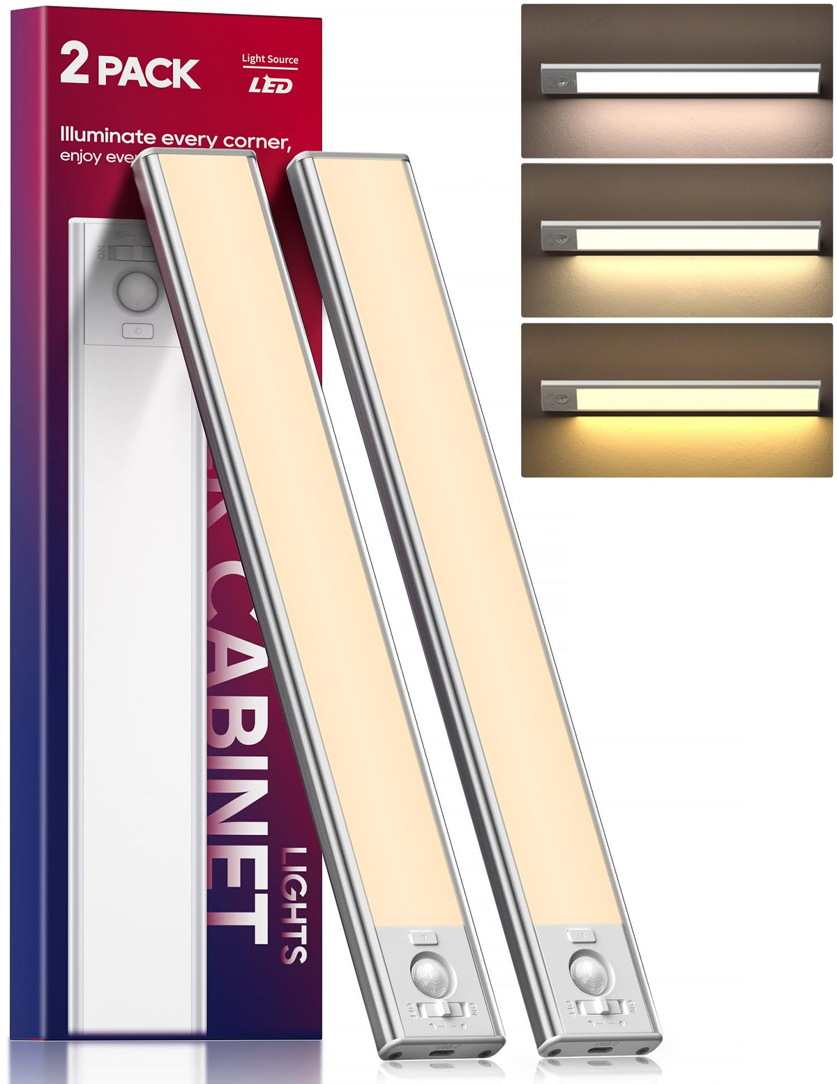 DiDiSky under cabinet light 2-pack brightens countertops with adjustable color temperatures.