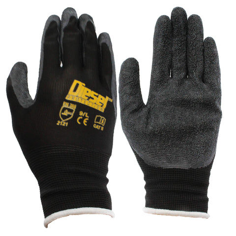 Pro-Tekk Diesel Protection latex foam grip gloves in front view for wet tasks