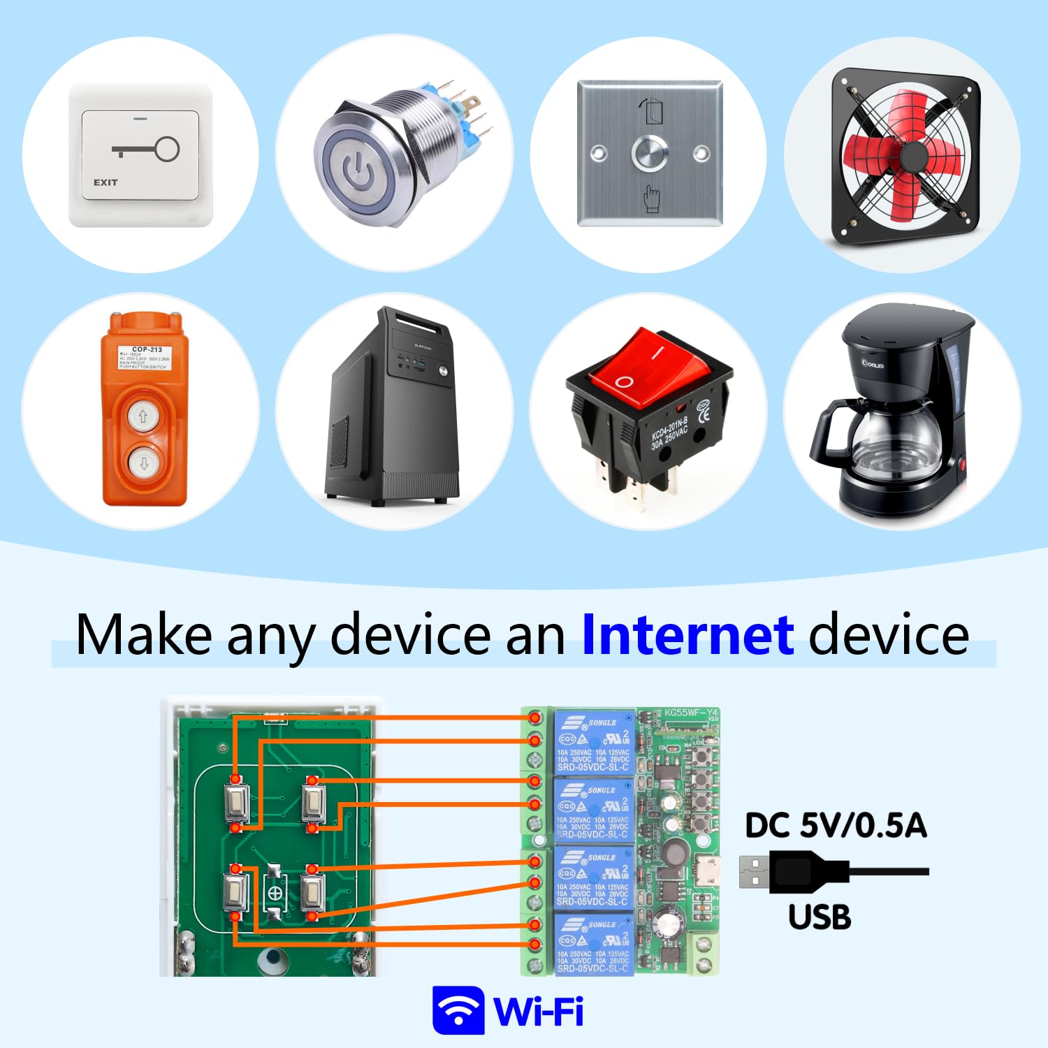 DieseRC 4-channel switch back view highlighting easy wiring access