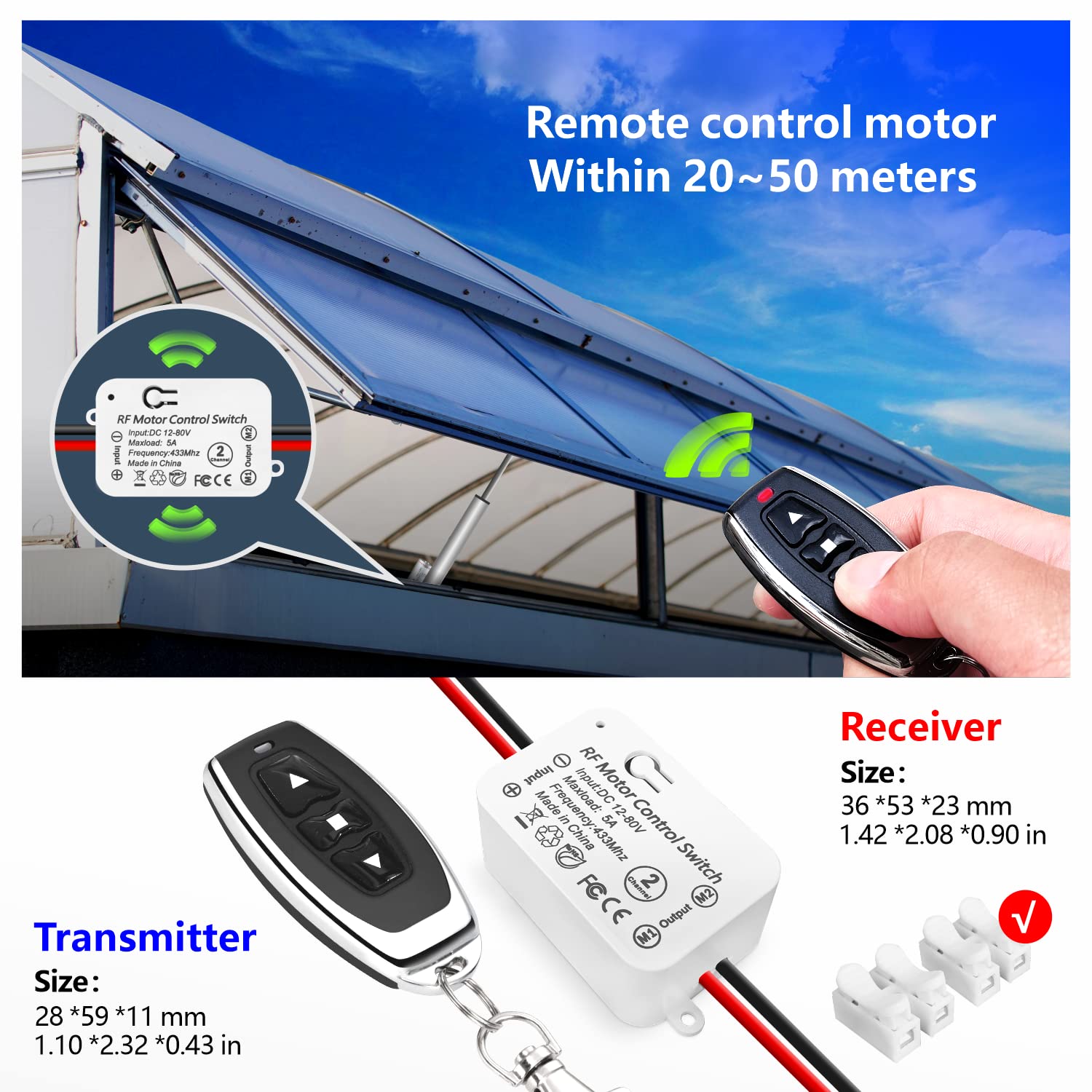 DieseRC receiver module compatible with DC 12V–80V for versatile motor wiring