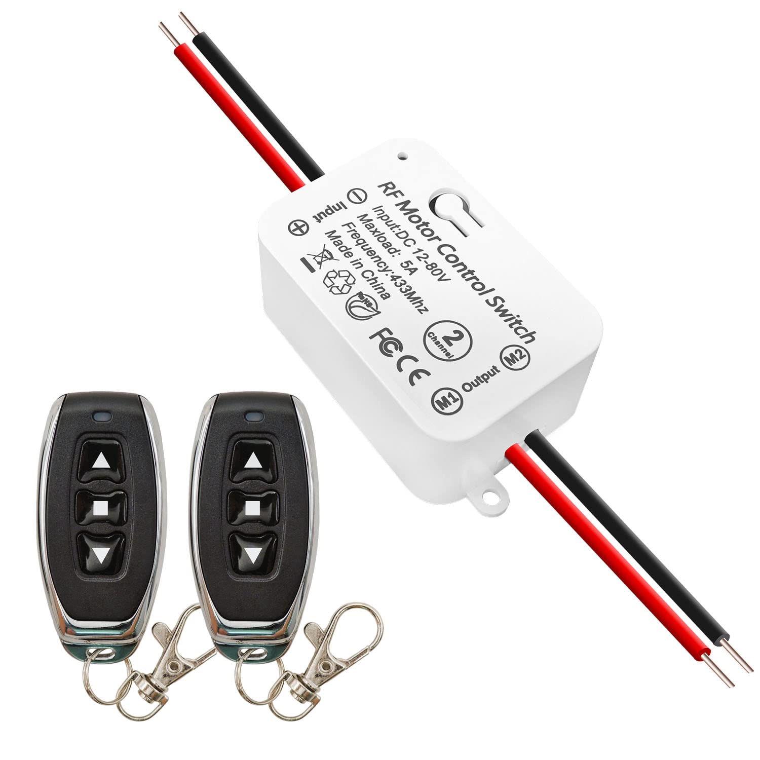 DieseRC wireless DC motor switch front view for easy remote control of a garage door