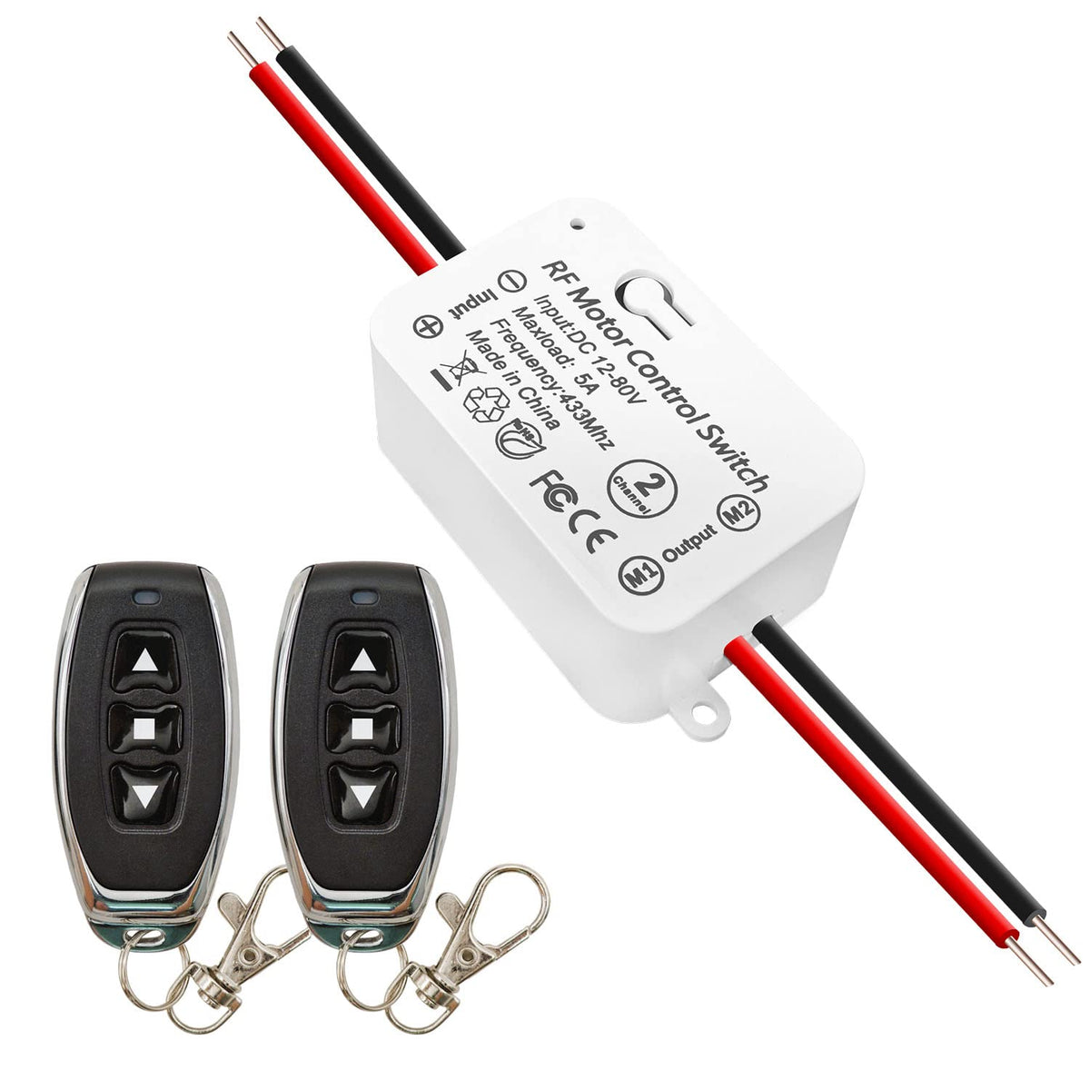 DieseRC wireless DC motor switch front view for easy remote control of a garage door