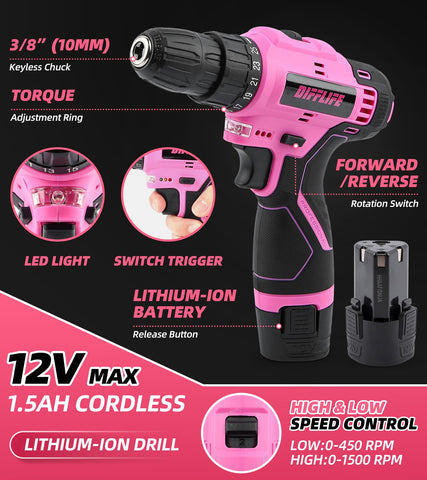 DIFFLIFE 12V drill motor delivers steady power for driving screws