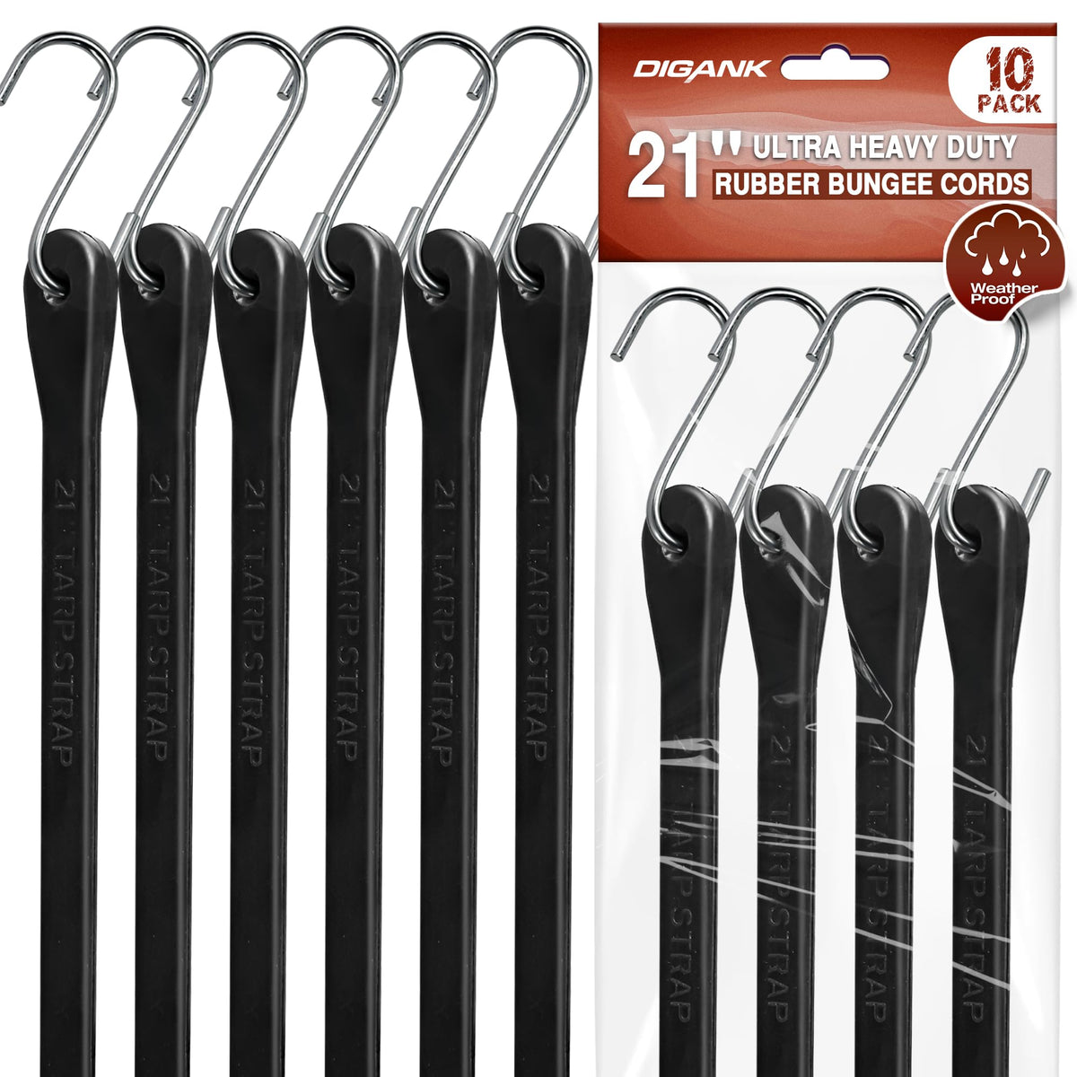 Digank 10 Pack 21 Inch Bungee Cords with Hooks secure tarps and cargo reliably