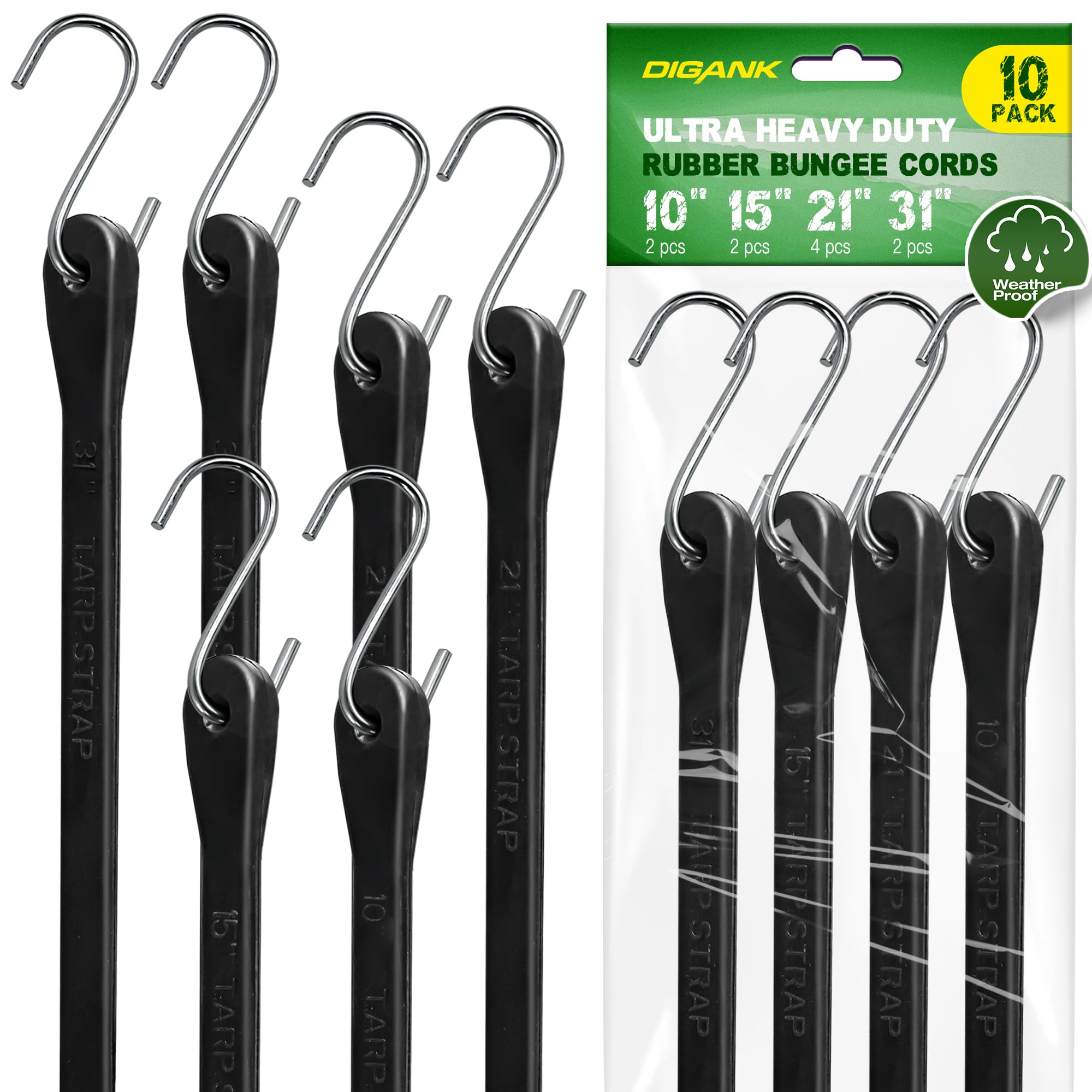 Digank Bungee Cords with Hooks 10-inch set for quick securement in DIY tasks