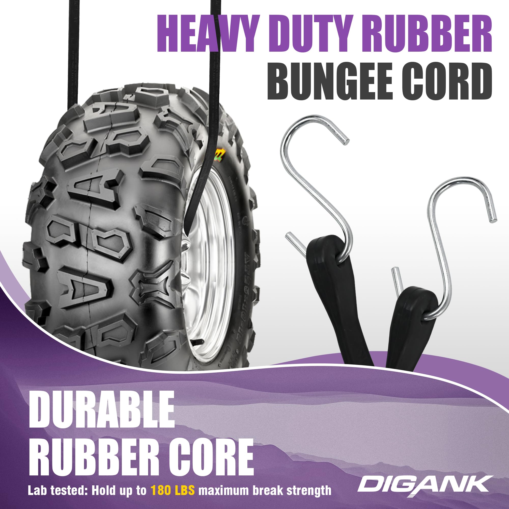Digank bungee cords with hooks, 31-inch pack, heavy duty wrap for large loads.