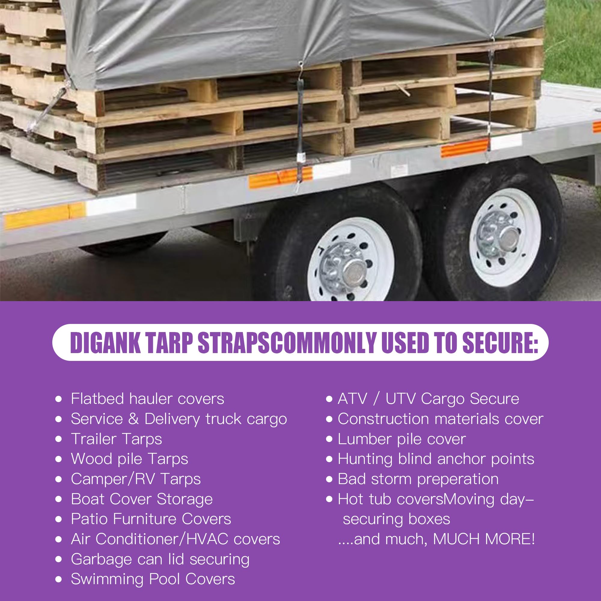 Digank bungee cords demonstrating 1.5x stretch for versatile cargo securing.