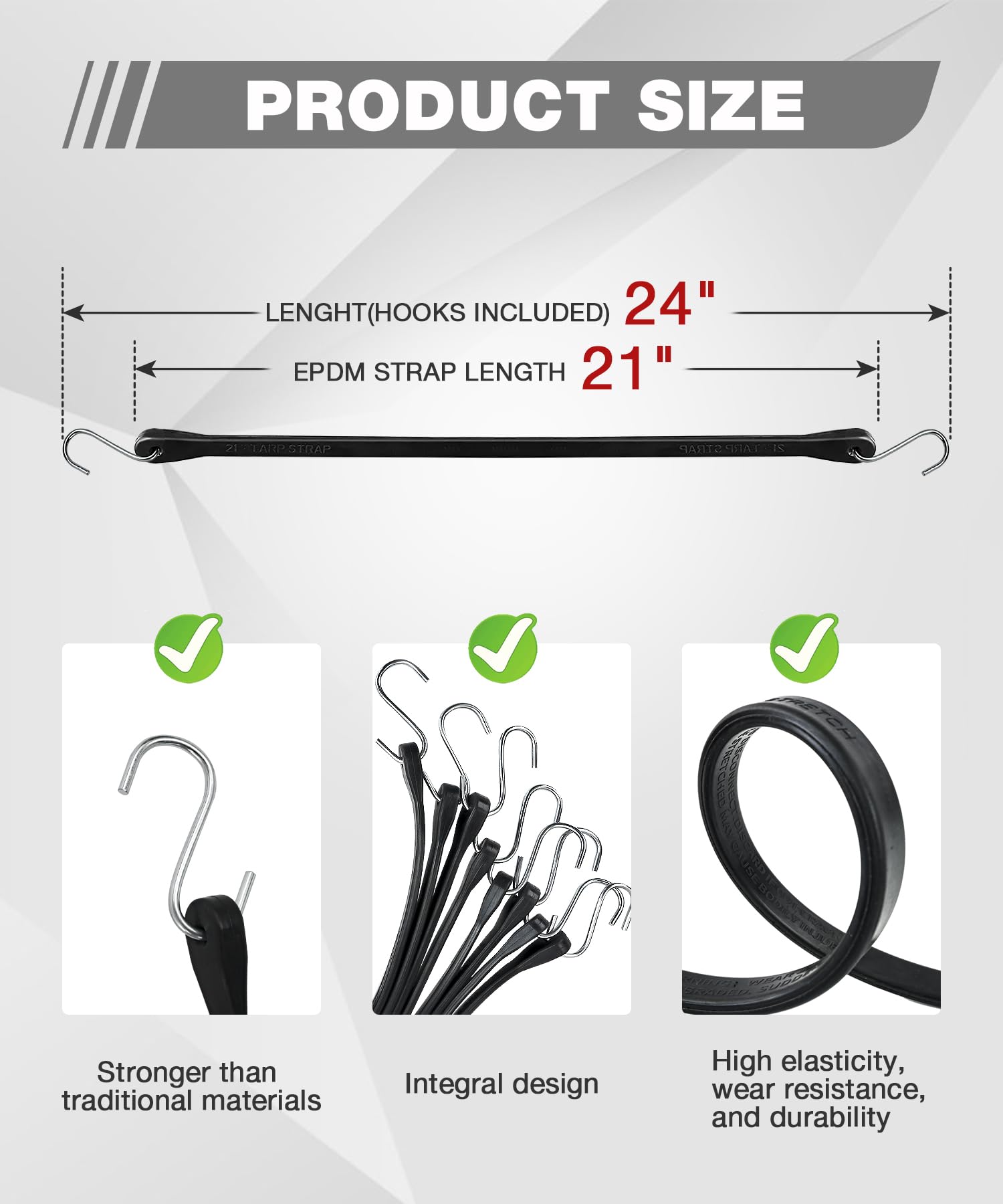 Digank EPDM all weather bungee cord stretched to 150 percent for secure loads