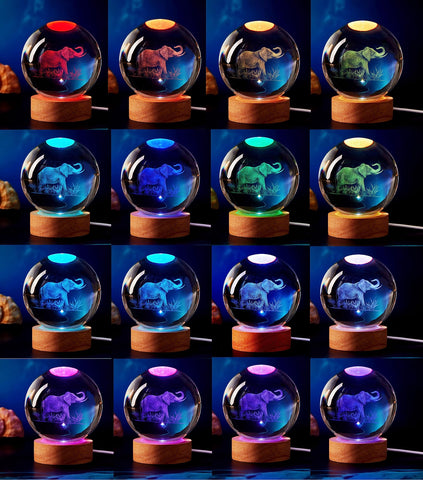 DIGFPWT elephant crystal ball lamp on wooden base provides stable decorative night light