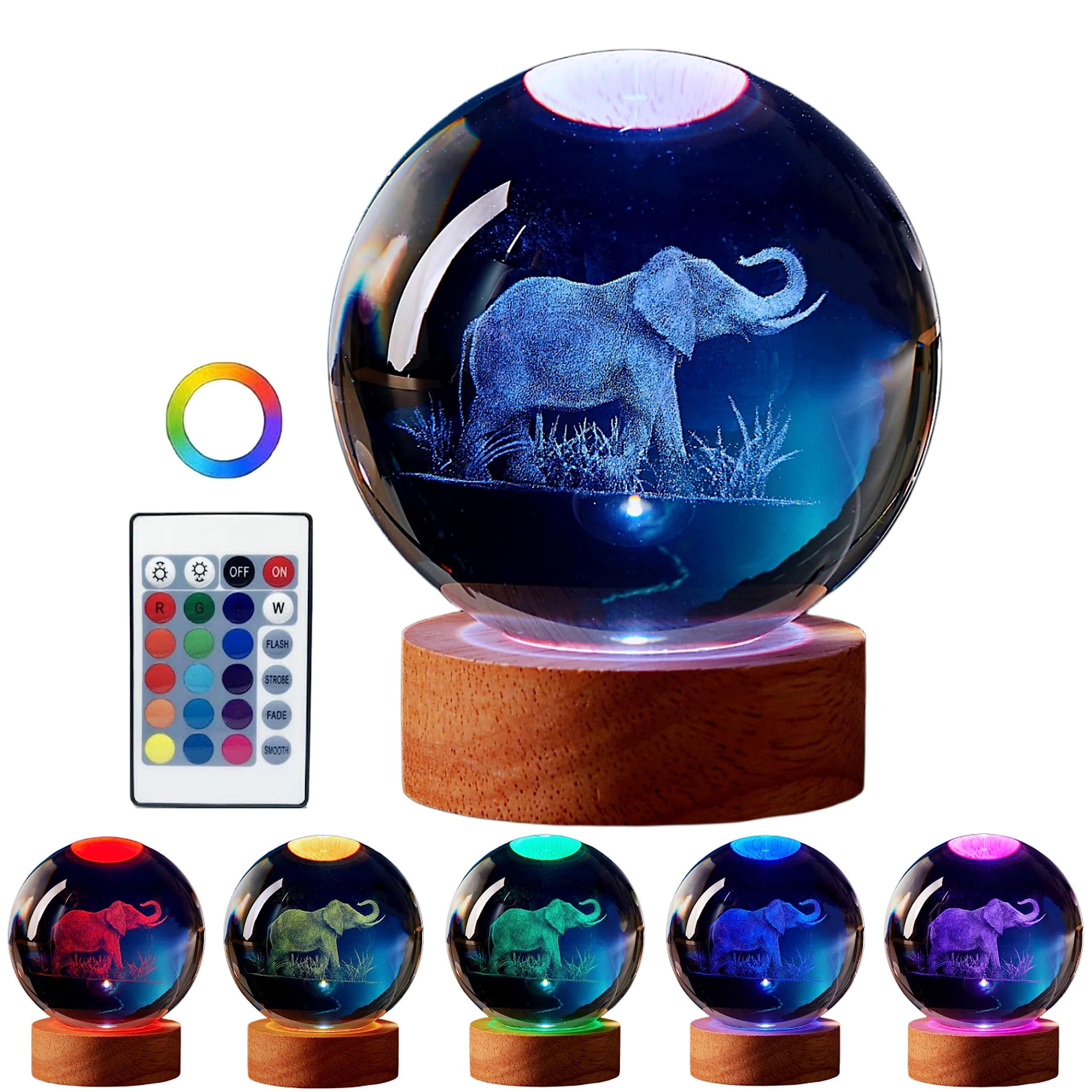 DIGFPWT elephant crystal ball lamp with 3D engraving for ambient ambiance