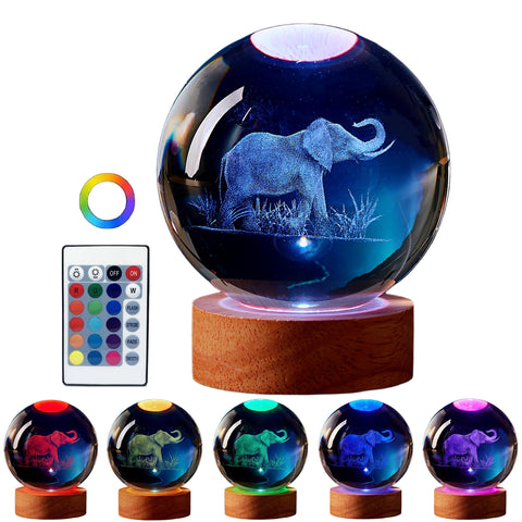 DIGFPWT elephant crystal ball lamp with 3D engraving for ambient ambiance