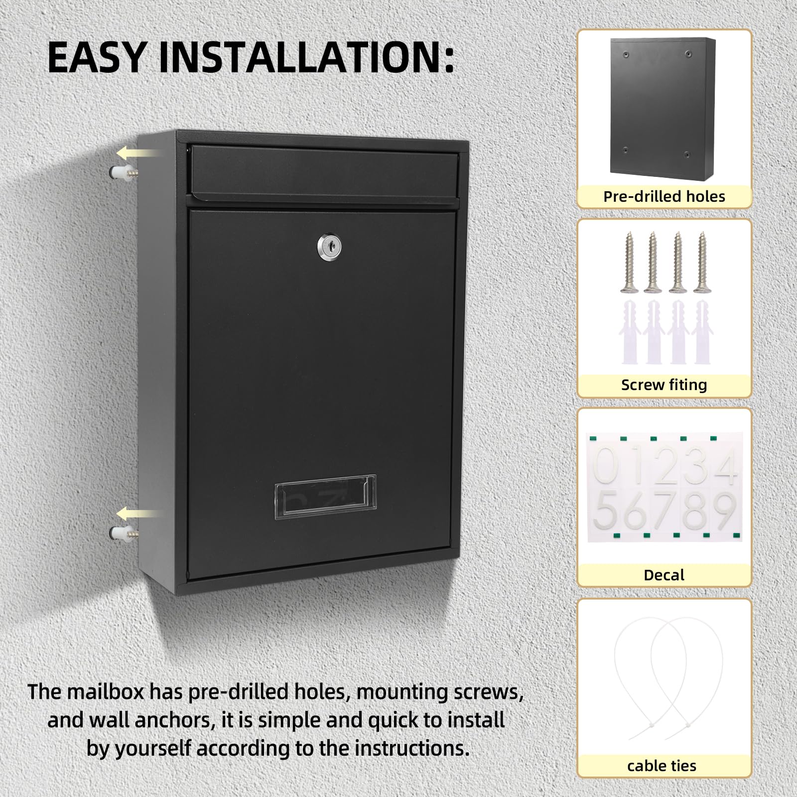 Diggoo large-capacity mailbox interior fits letters and magazines.
