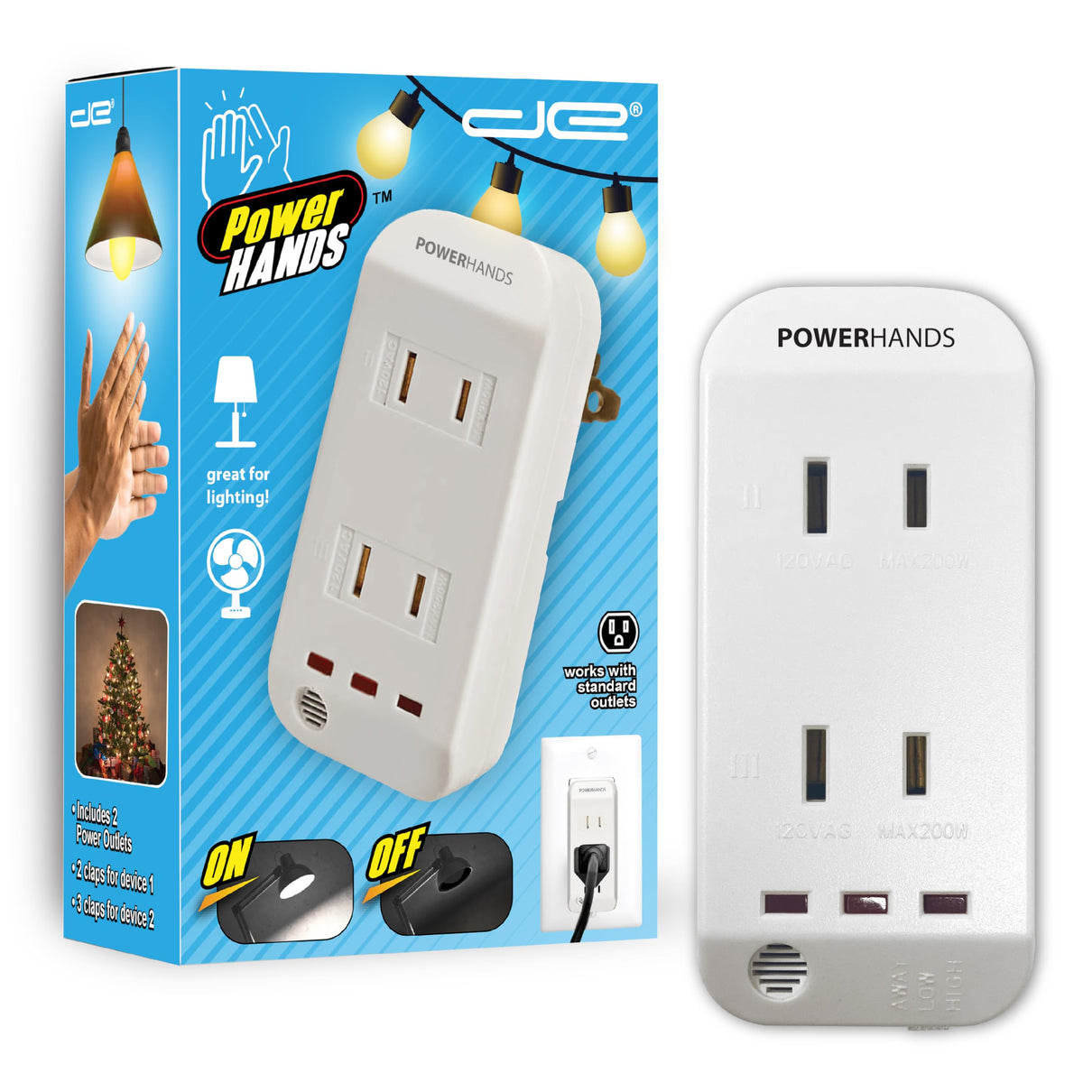 Digital Energy Power Hands wall outlet with two outlets for hands-free control of lamps.