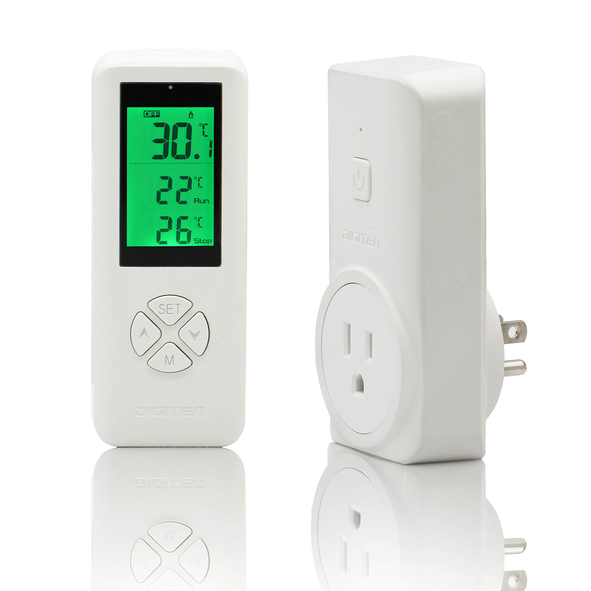 DIGITEN wireless outlet with remote control for convenient climate management.