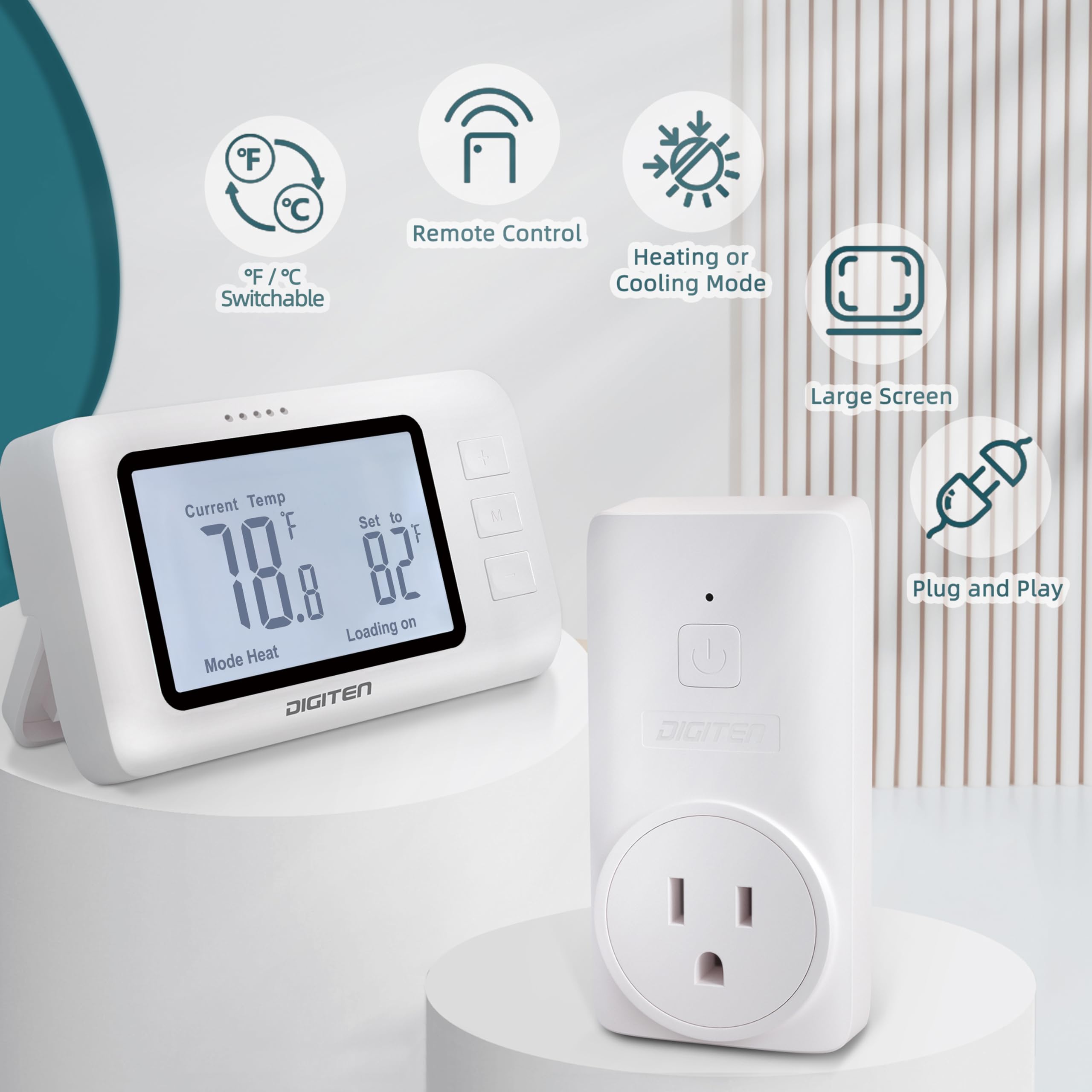 DIGITEN WTC100 Pro plug-in outlet enables easy, plug-and-play installation of the thermostat.