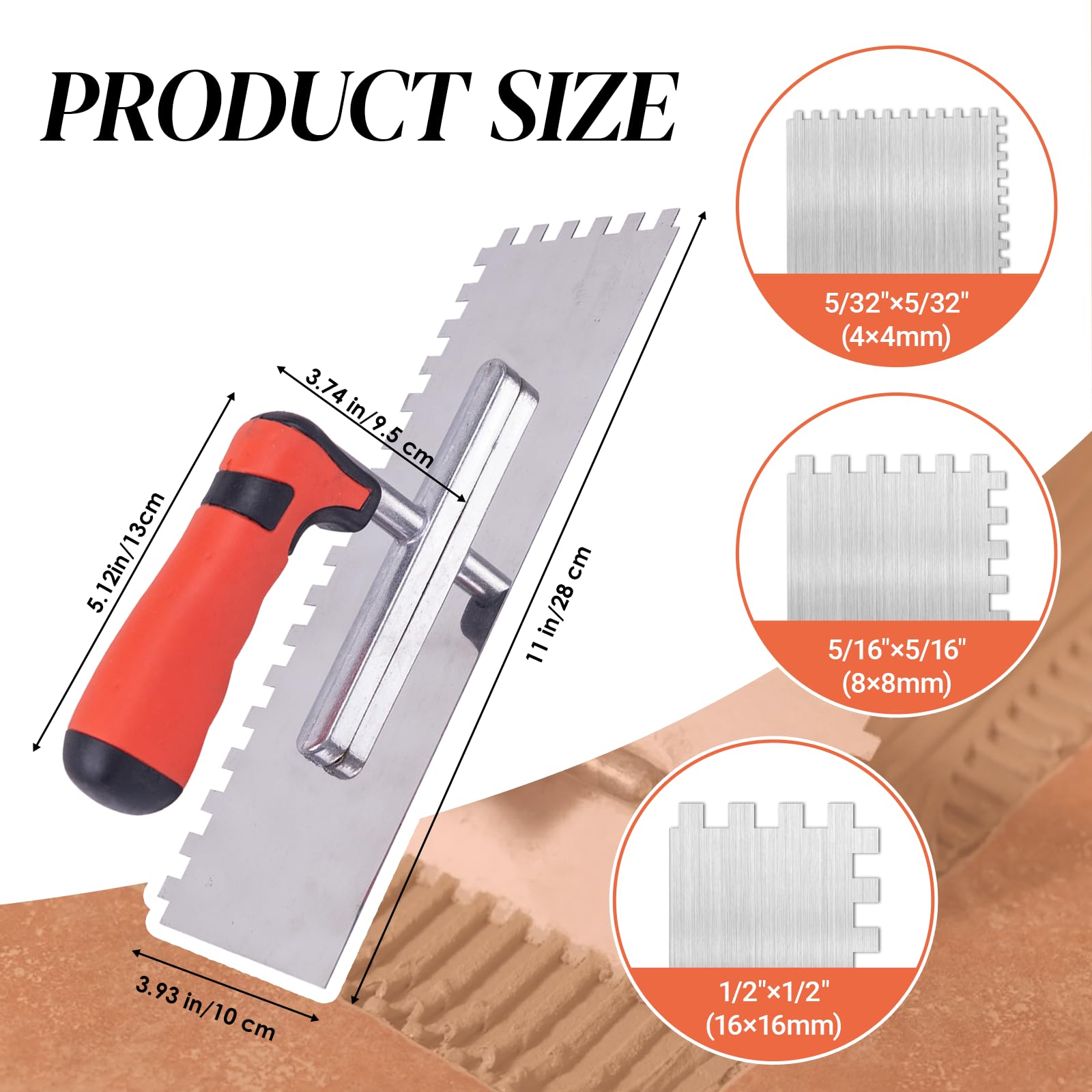 DigNew 8mm notch trowel close-up for even mortar coverage.