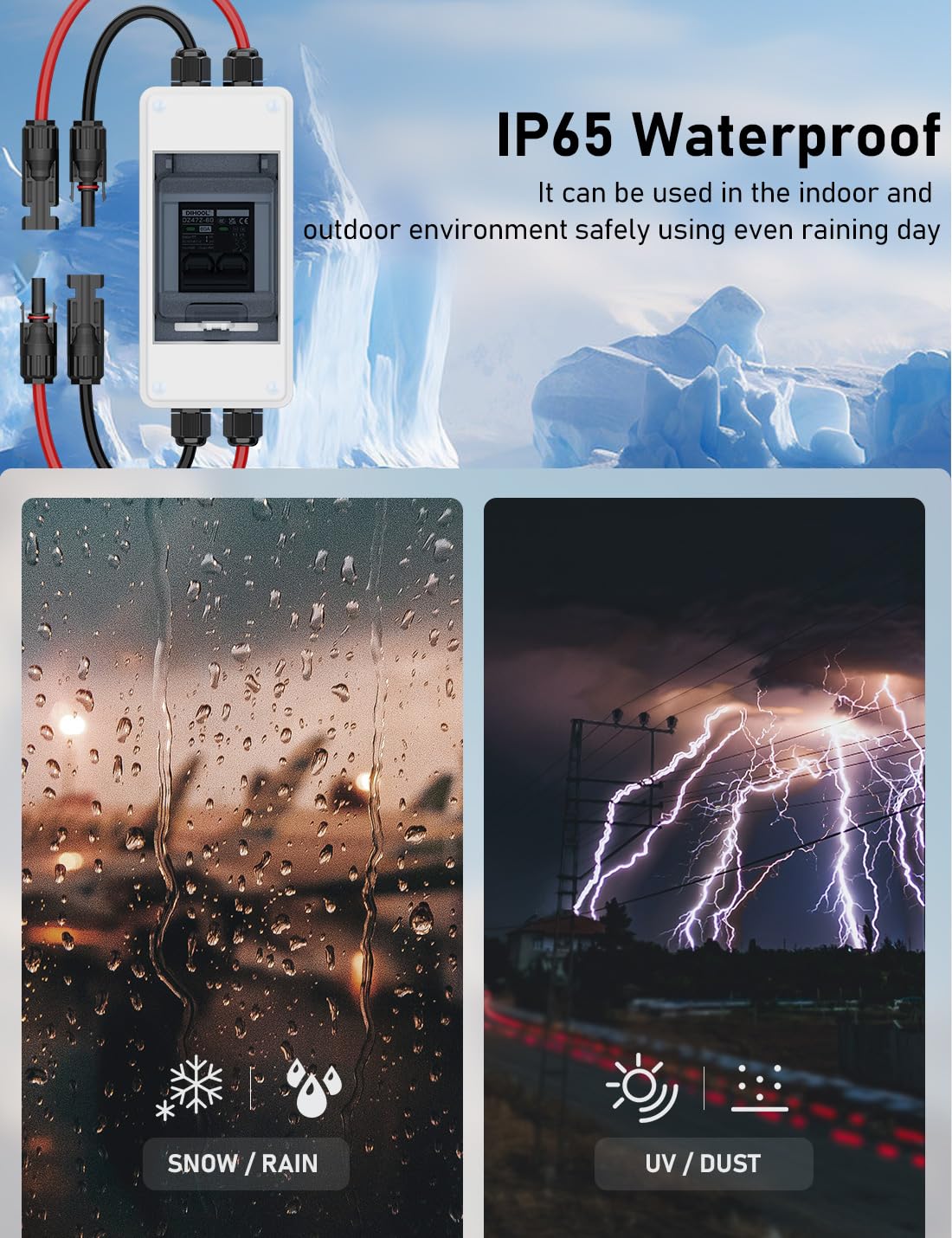DIHOOL DC 1000V two-pole switch suitable for AC and DC systems.
