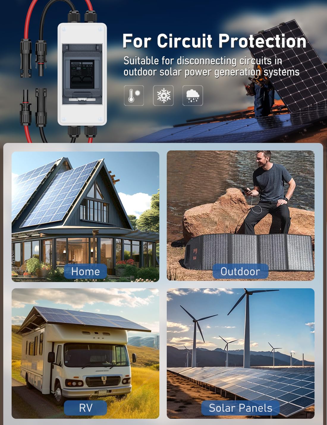 Dihool DC1000V grid-tied solar application for PV arrays and RV solar.