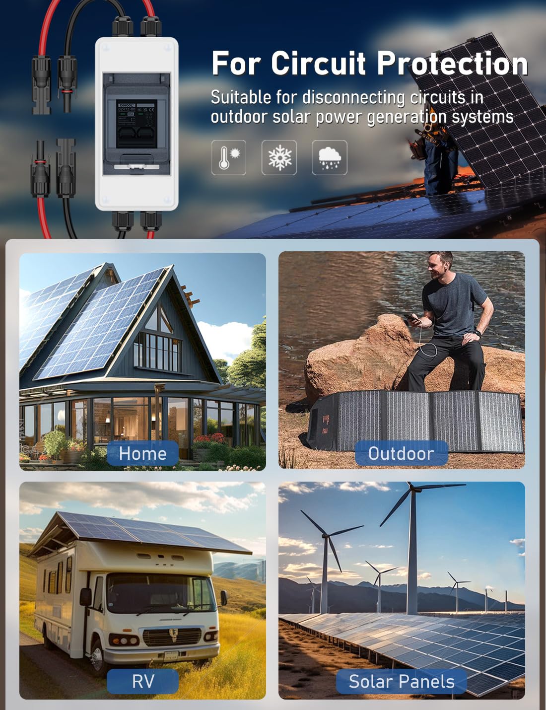DIHOOL DC 1000V IP65 enclosure demonstrates weather-resistant housing for outdoor installations.