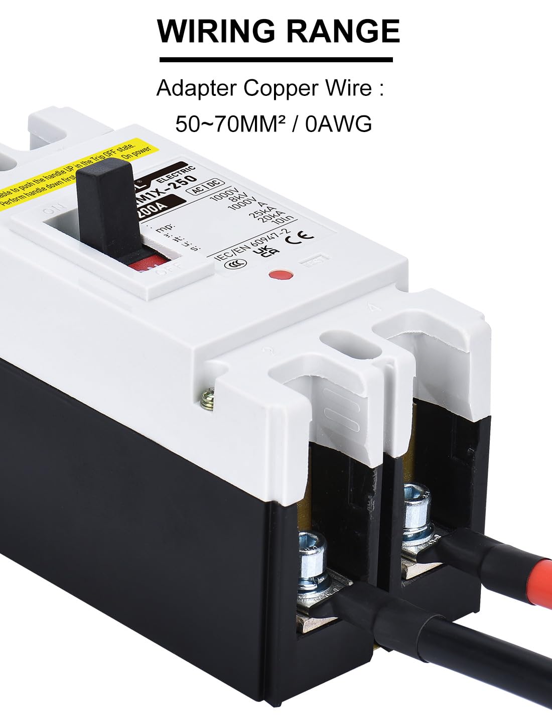 DIHOOL DC 200A breaker side profile highlights compact dimensions for panel fit