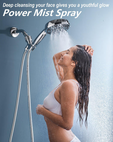 Diiwet high-pressure showerhead with power wash cleans large surfaces quickly.