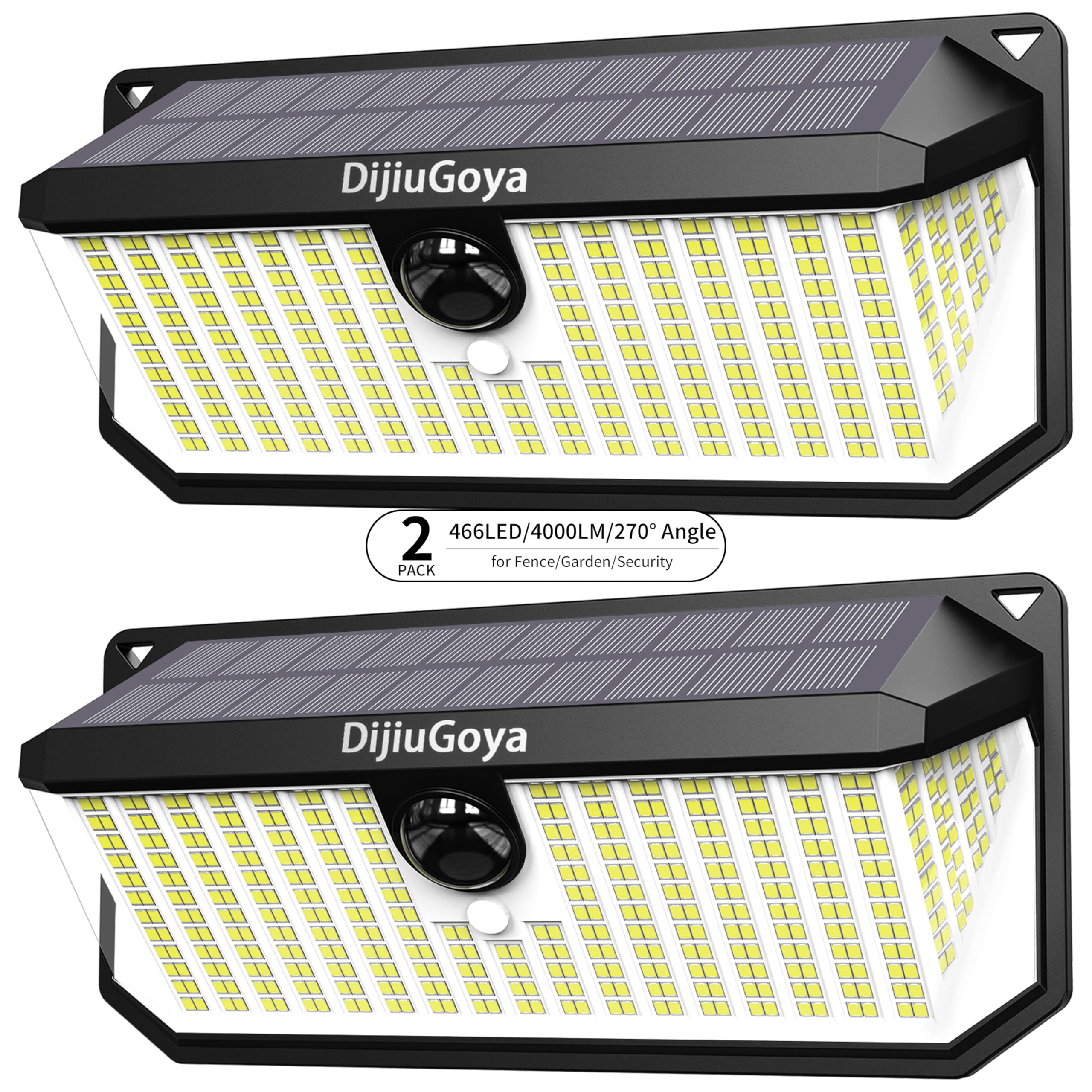 DijiuGoya solar security light front view showing broad driveway illumination