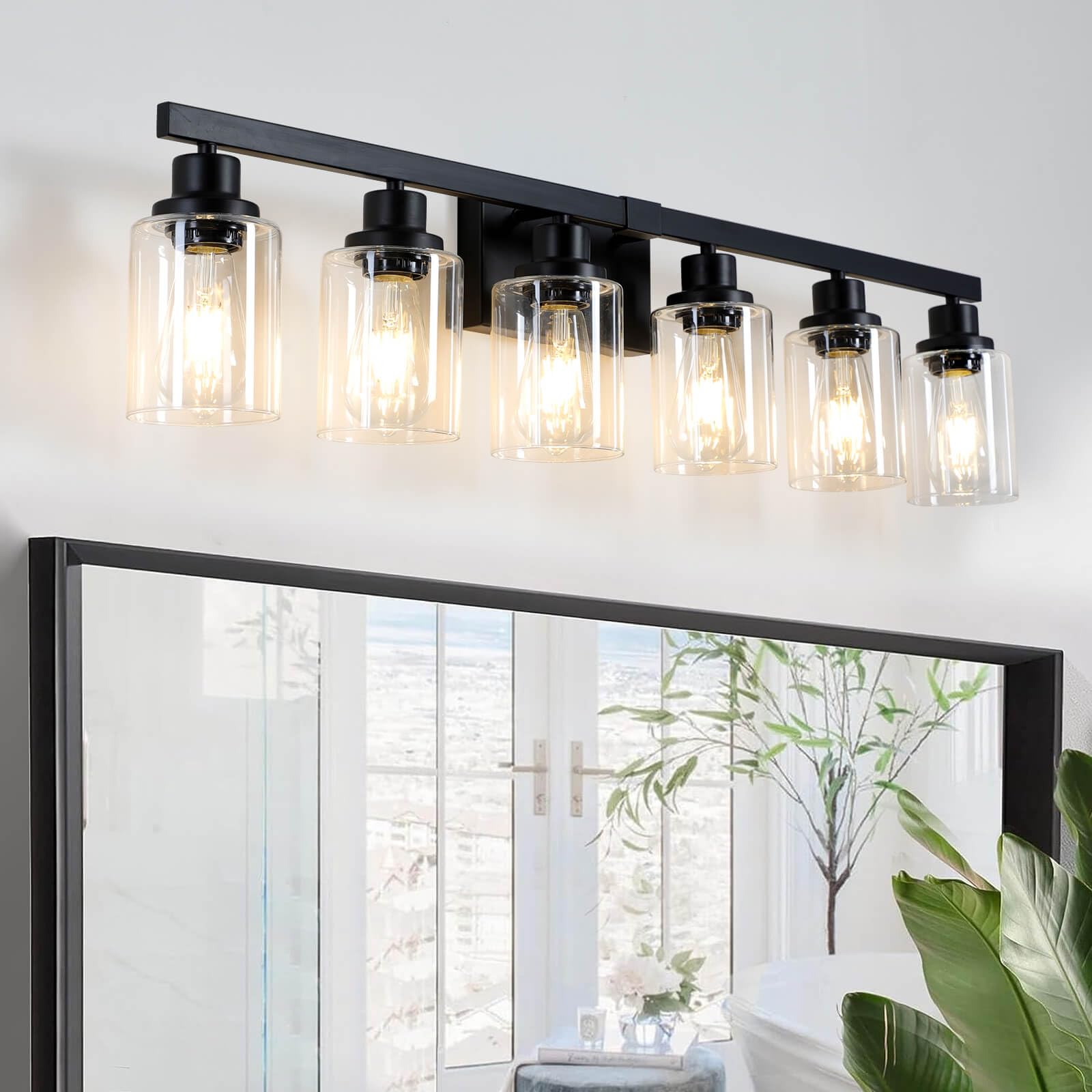 DIKAIDA 6-light vanity light front view highlights modern matte black finish.