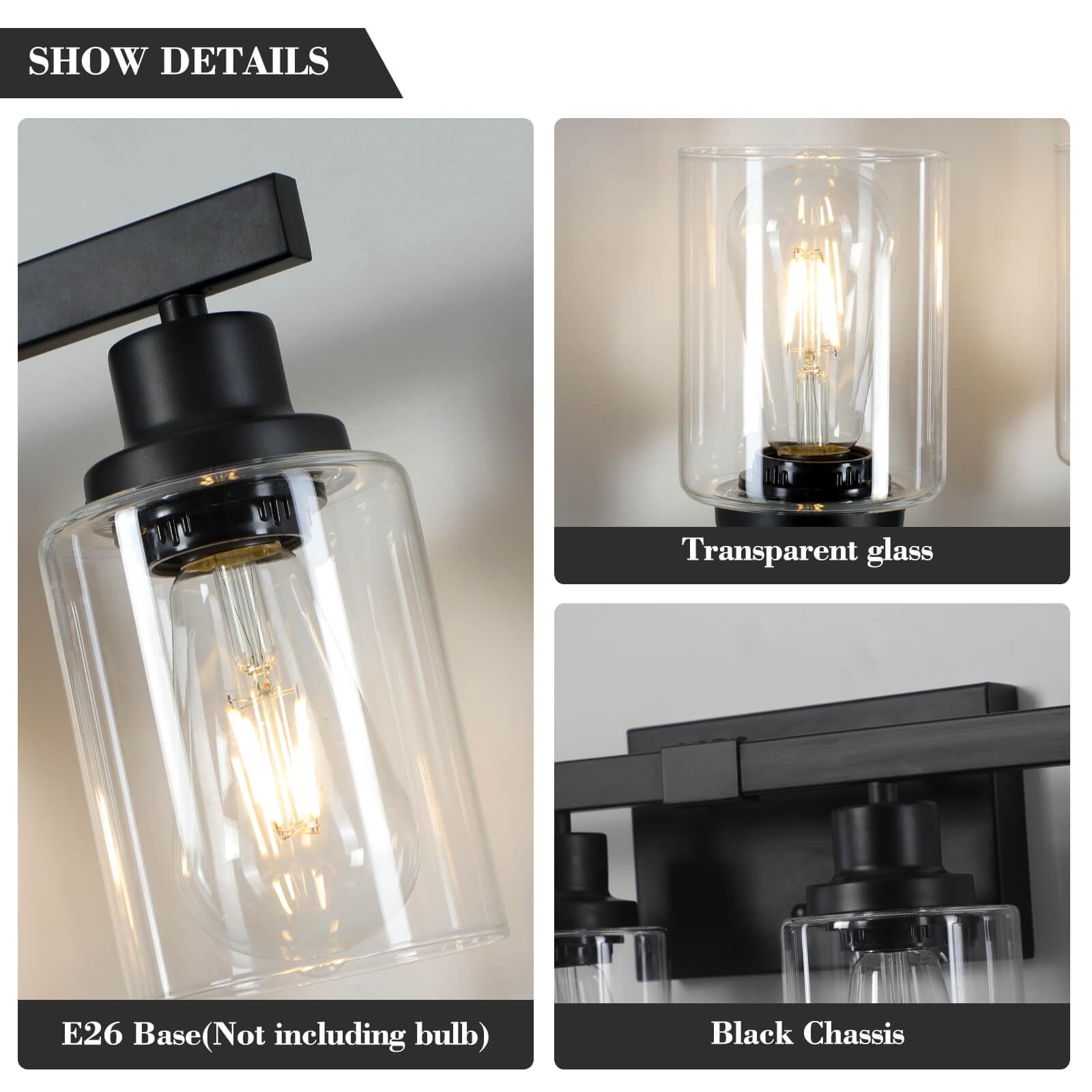 DIKAIDA 6-light black vanity light side view shows clean lines and versatility.