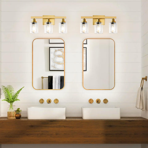 DIKAIDA brushed gold wall sconce with clear glass shades for ambient lighting