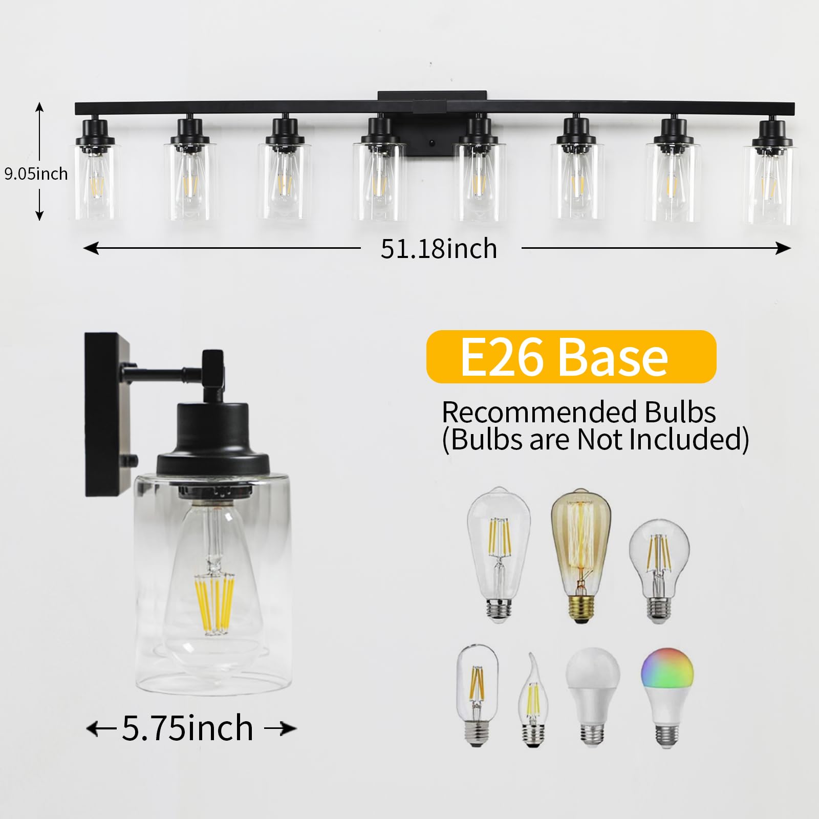 DIKAIDA vanity light with clear glass shades provides bright diffusion