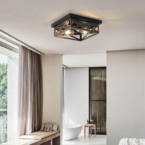 DIKAIDA entryway light with X-shaped cage adds industrial elegance.