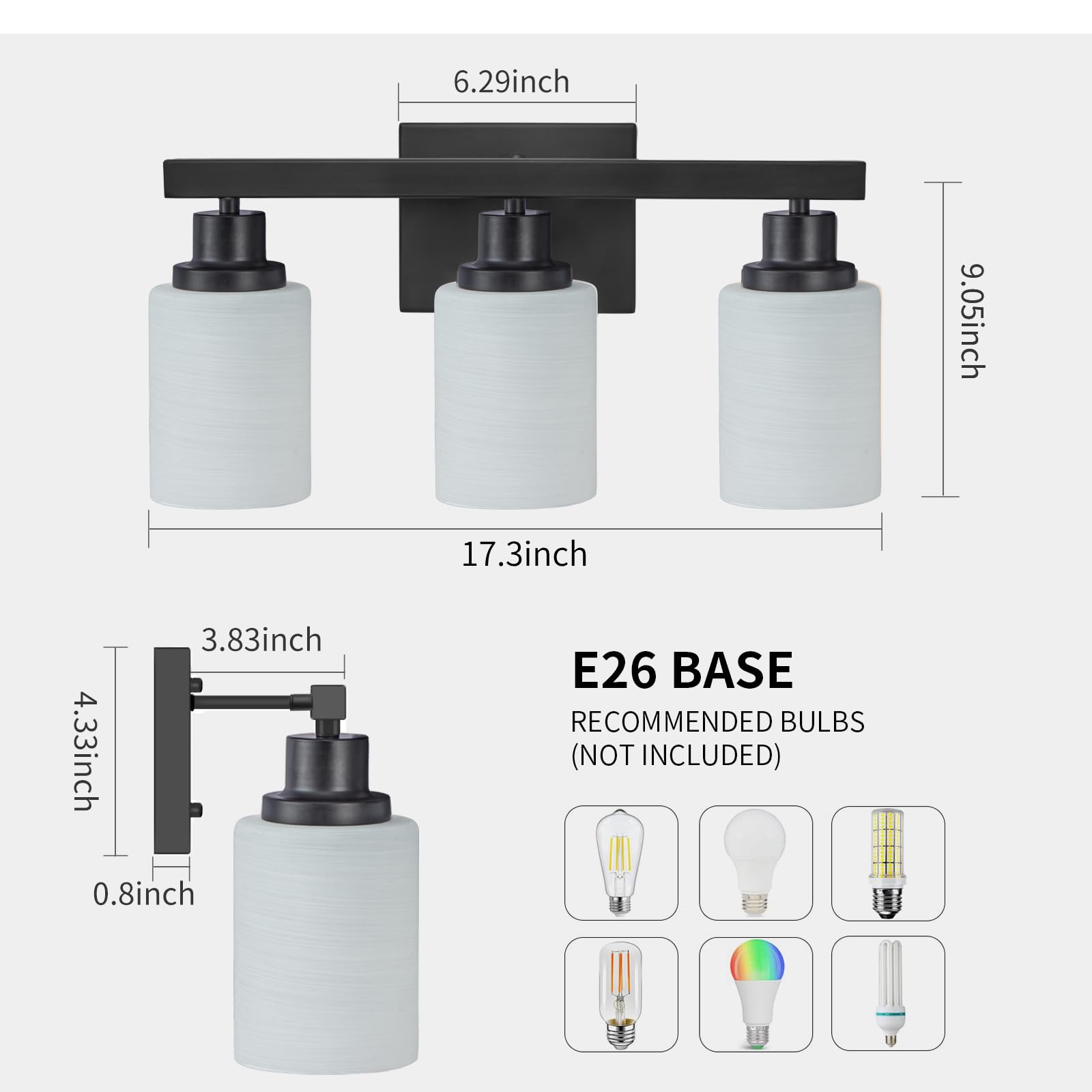 DIKAIDA milky white glass shade vanity light provides gentle, even lighting.