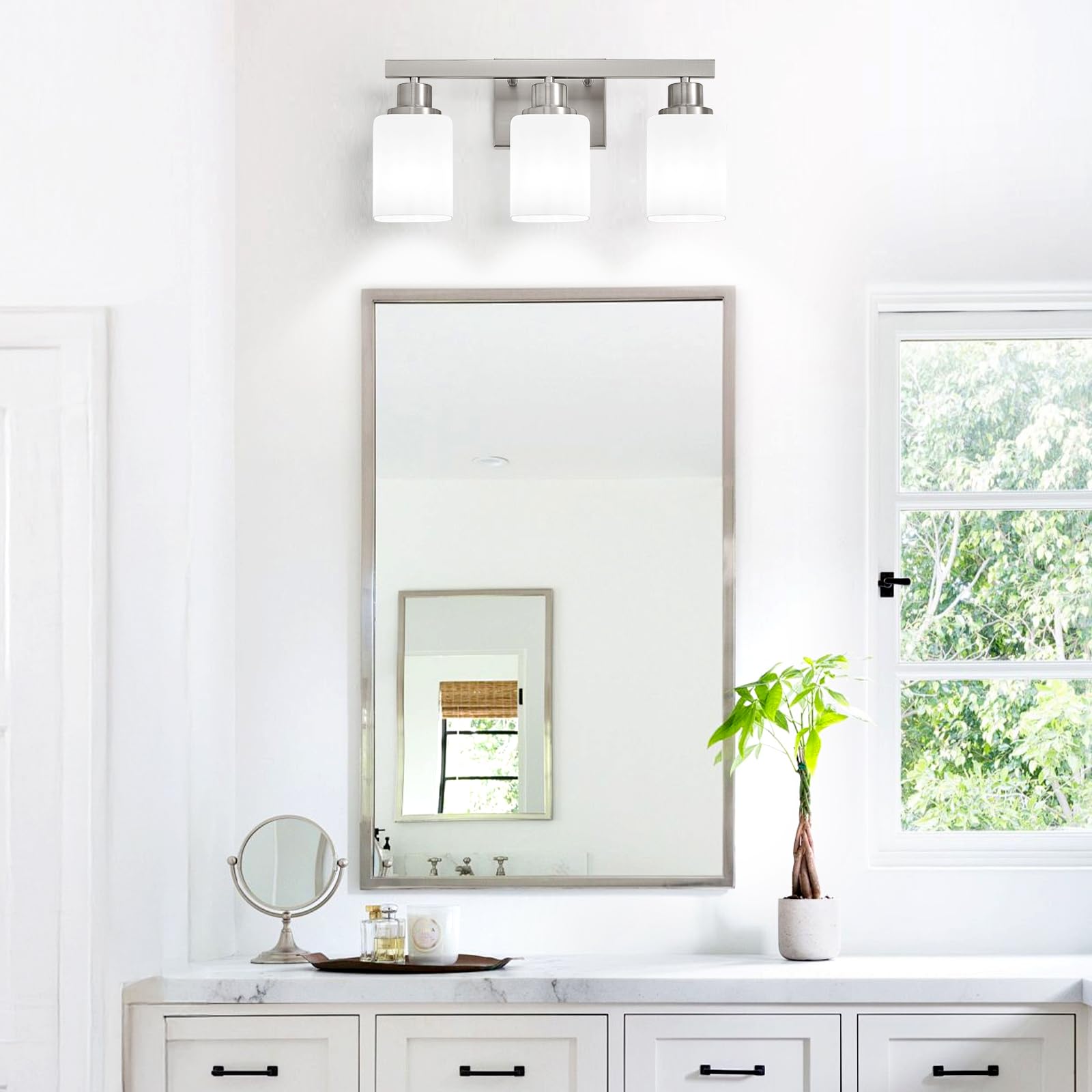 DIKAIDA 3-light vanity fixture delivering even light coverage for bathrooms.