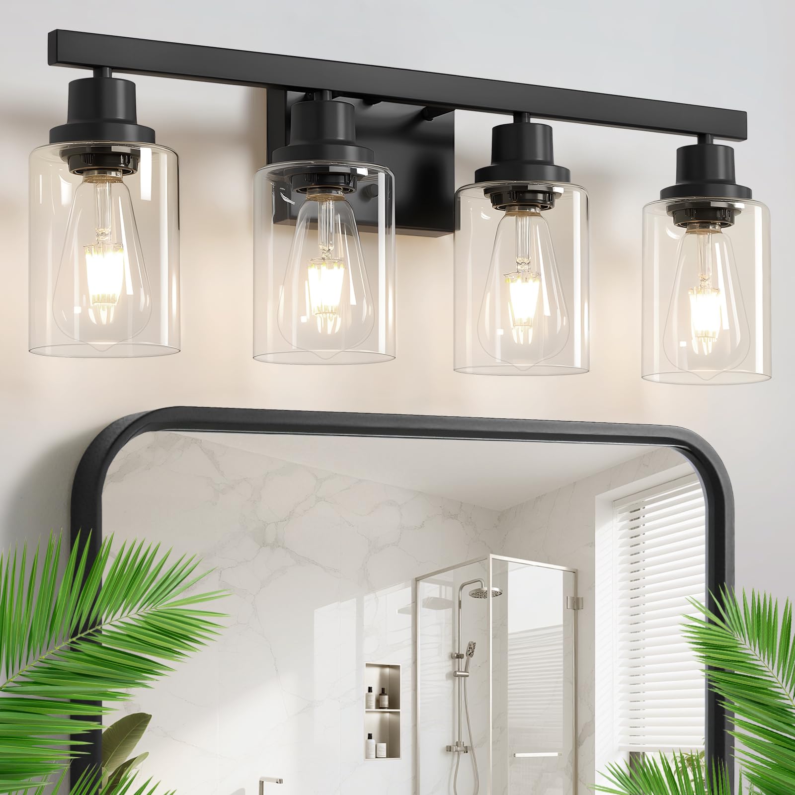 DIKAIDA vanity light with clear glass shades for crisp bathroom illumination.