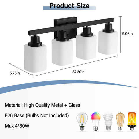 DIKAIDA vanity light with E26 socket supports LED, CFL, or incandescent bulbs.