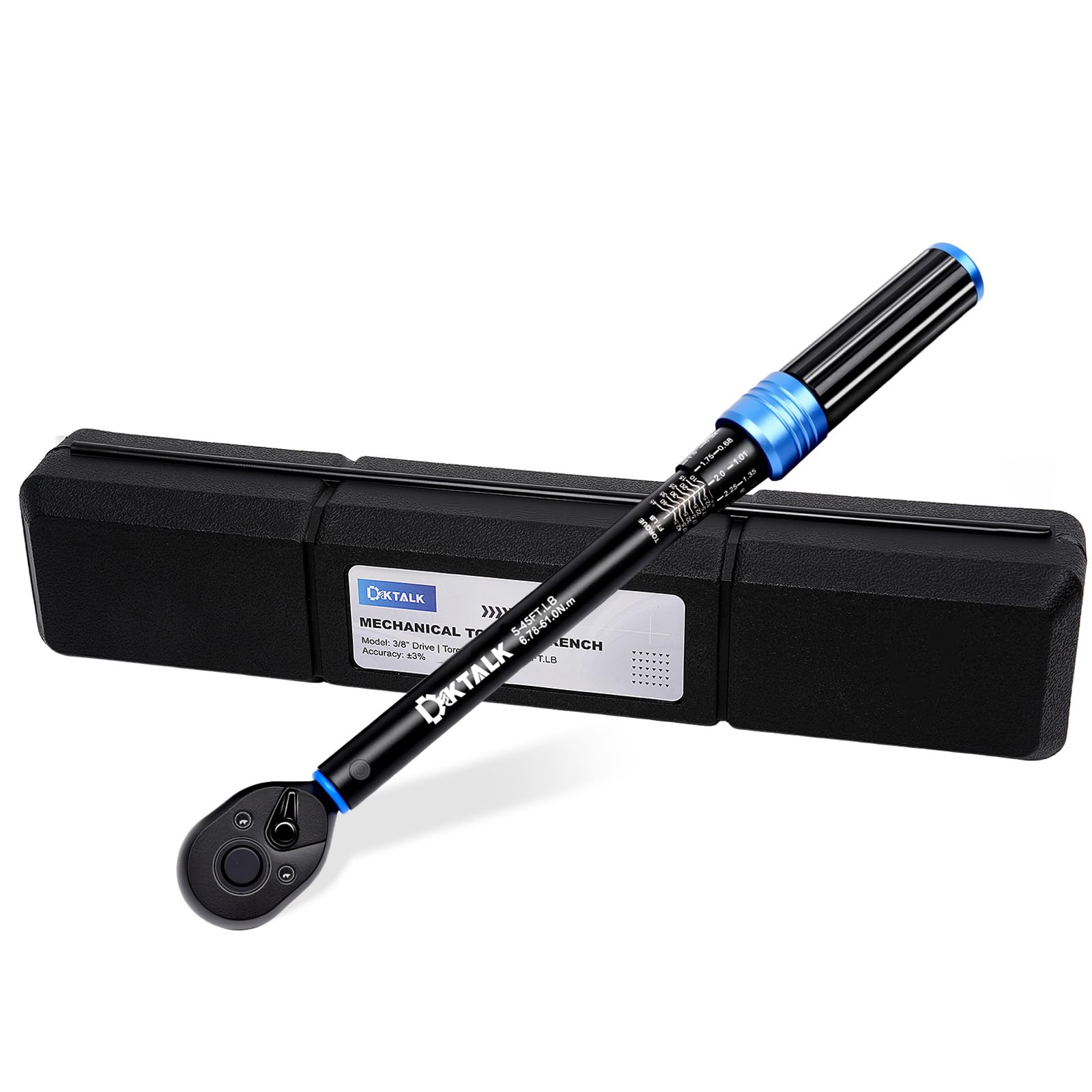 DikTalk 3/8 drive torque wrench in use for precise automotive tightening.