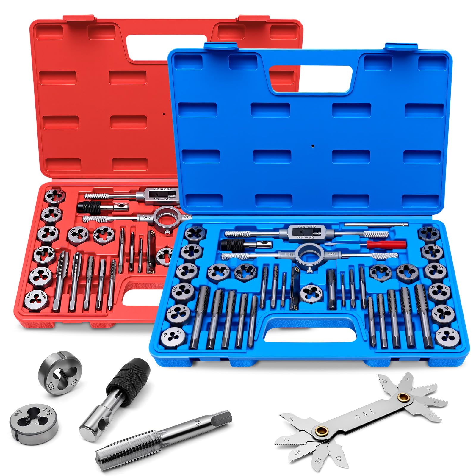 DikTalk 80 PCS tap and die set inside rugged case for versatile threading projects.