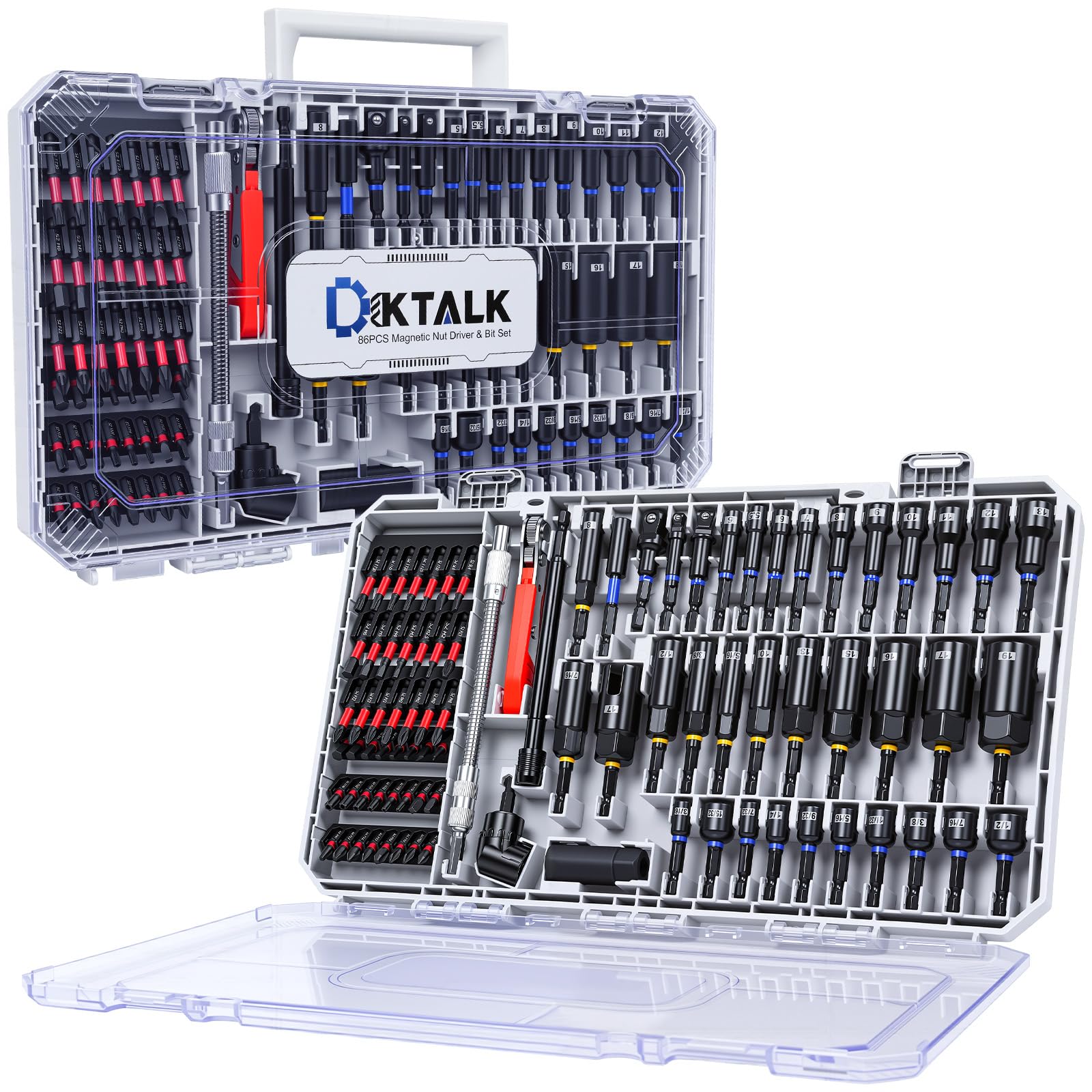 DikTalk 86pcs magnetic nut driver set case, organized and portable for job sites.