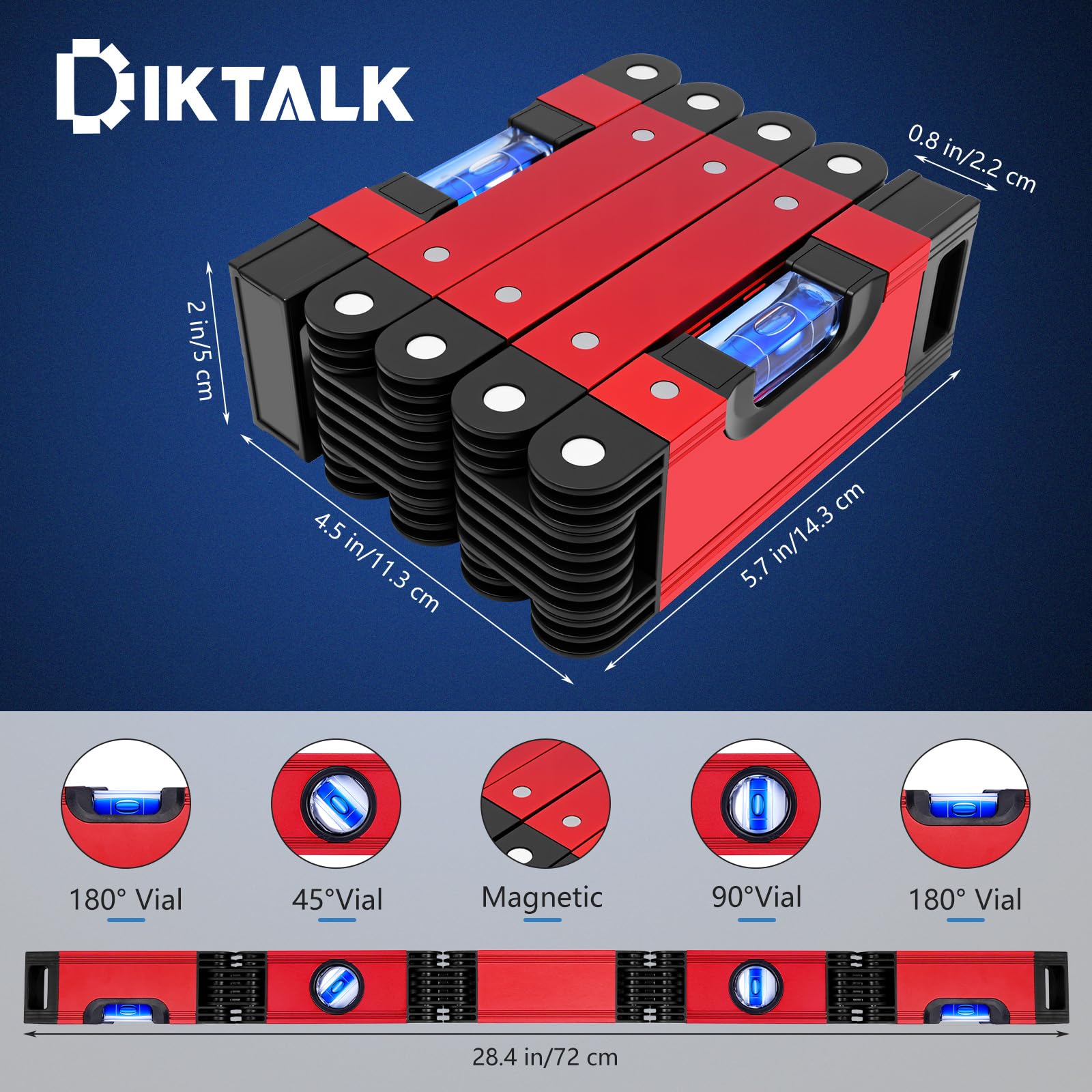 DIKTALK foldable aluminum level tool for portable use on job sites