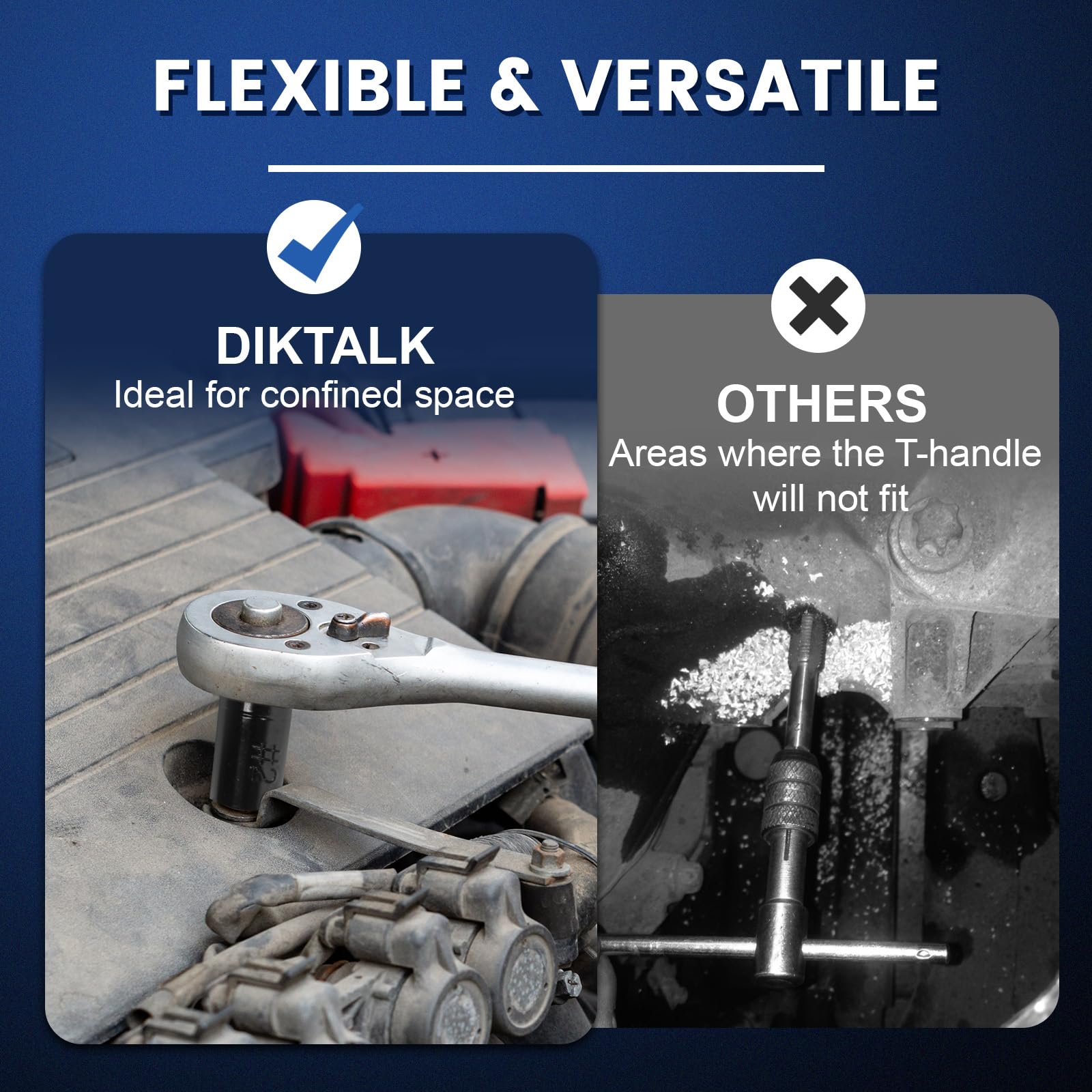 DikTalk tap socket set contents displayed with eight sockets and holder
